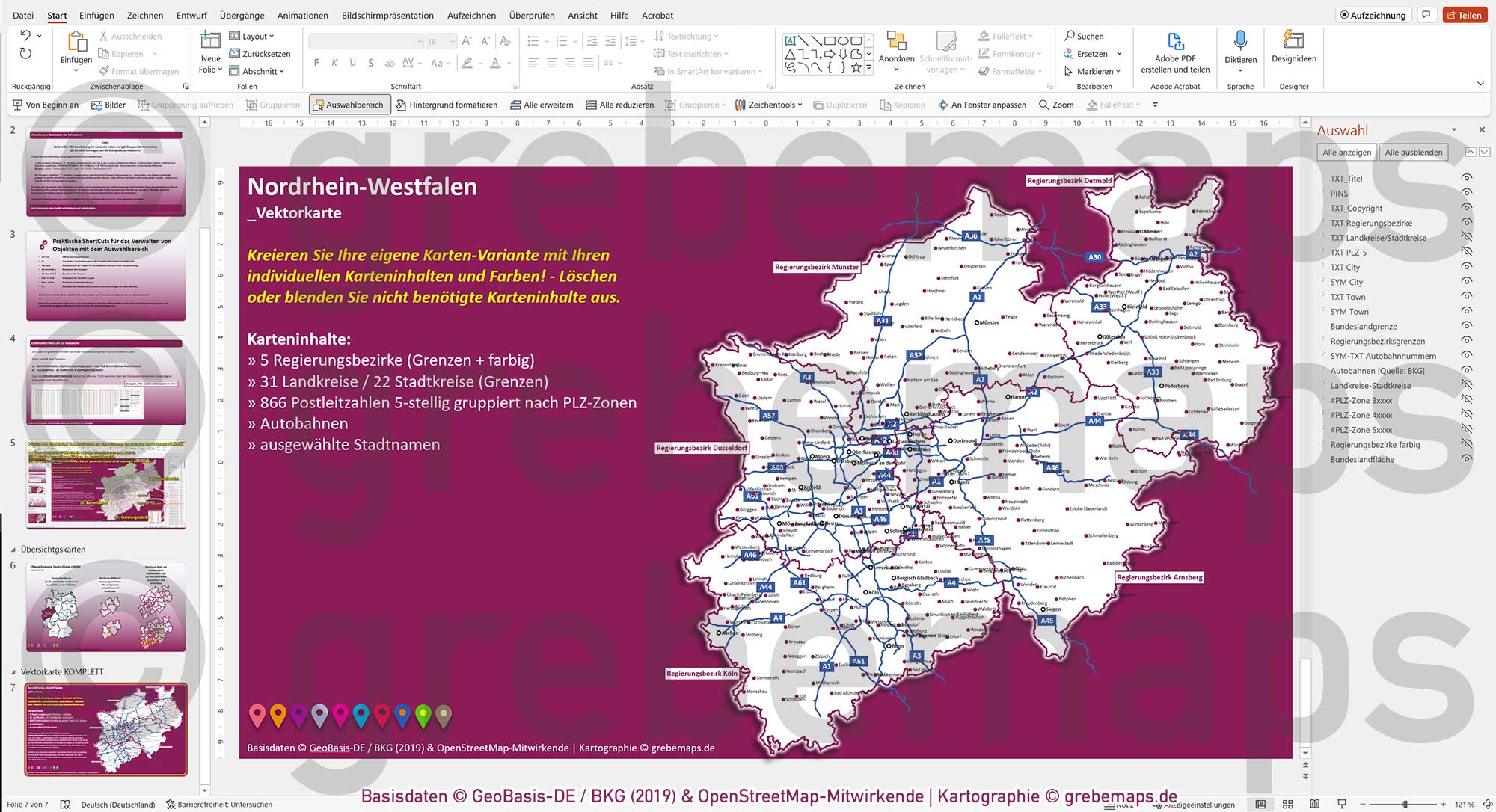 PowerPoint-Karte Nordrhein-Westfalen NRW Postleitzahlen PLZ 5-stellig Landkreise Regierungsbezirke Autobahnen einfärbbar bearbeitbar download - mit Deutschlandkarte [Digital] – Bild 13
