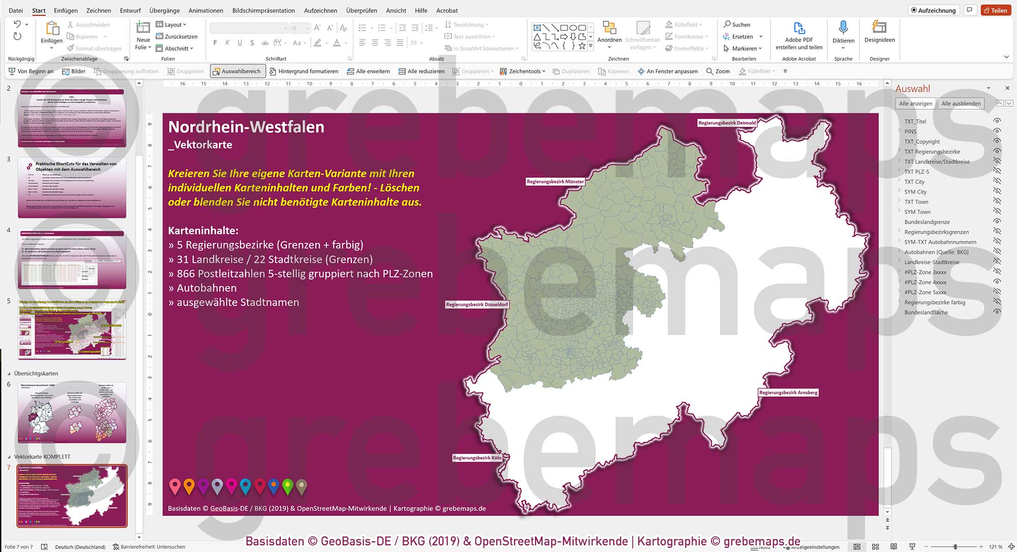 PowerPoint-Karte Nordrhein-Westfalen NRW Postleitzahlen PLZ 5-stellig Landkreise Regierungsbezirke Autobahnen einfärbbar bearbeitbar download - mit Deutschlandkarte [Digital] – Bild 15