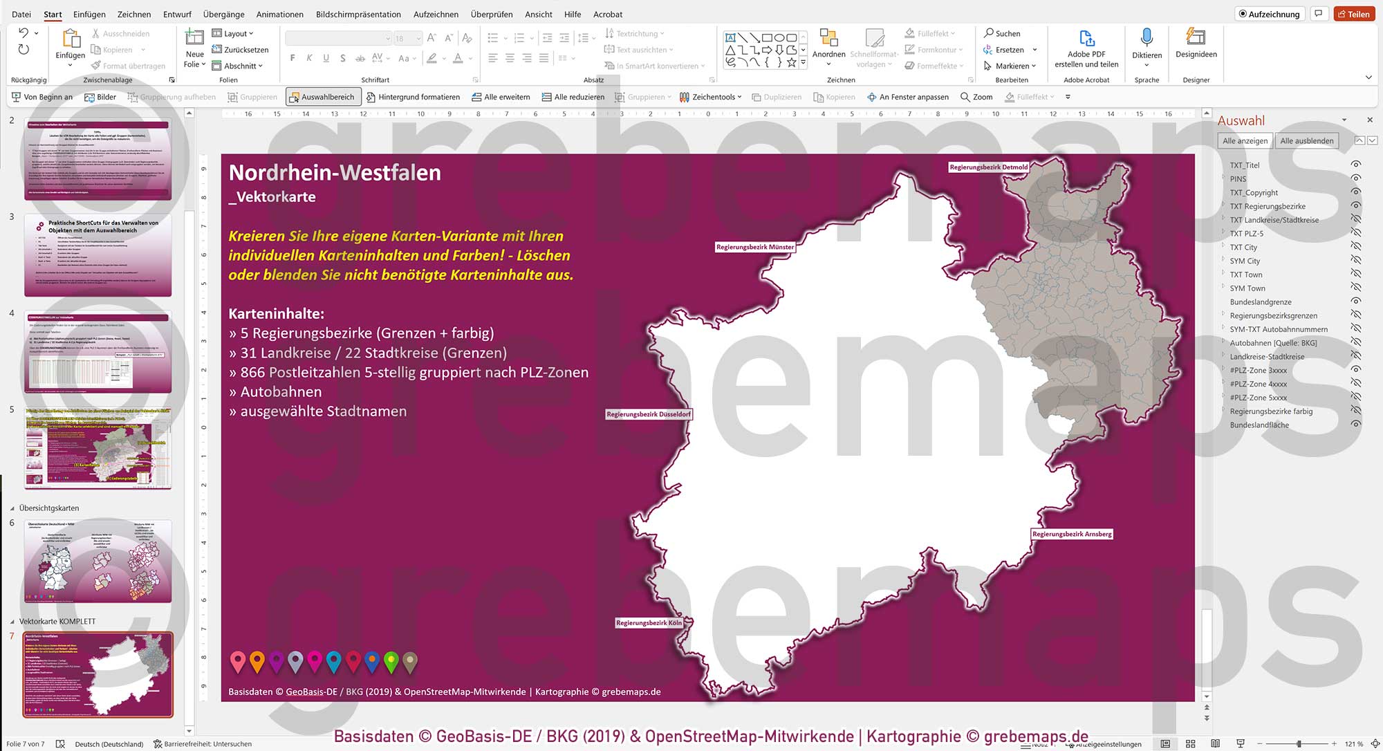 PowerPoint-Karte Nordrhein-Westfalen NRW Postleitzahlen PLZ 5-stellig Landkreise Regierungsbezirke Autobahnen einfärbbar bearbeitbar download - mit Deutschlandkarte [Digital] – Bild 16