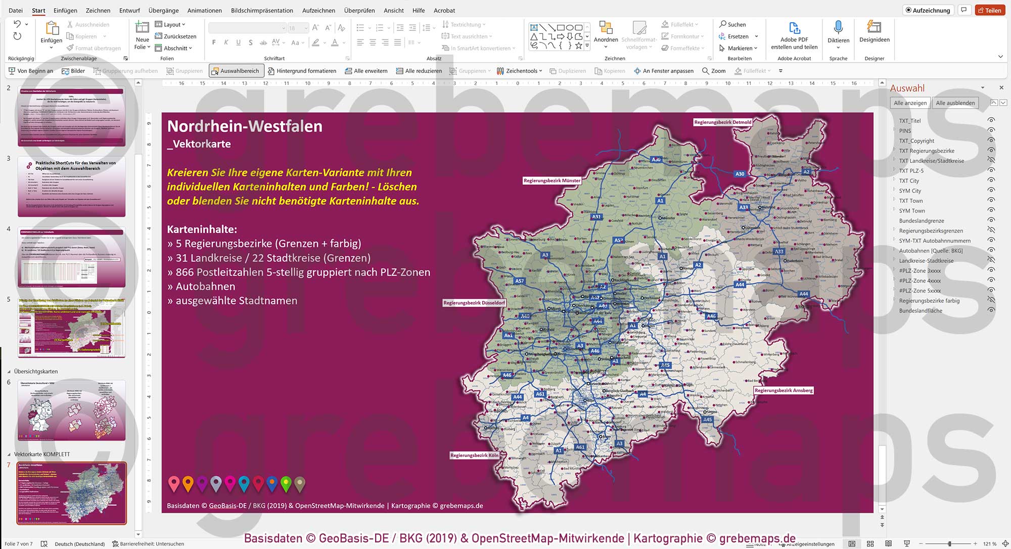 PowerPoint-Karte Nordrhein-Westfalen NRW Postleitzahlen PLZ 5-stellig Landkreise Regierungsbezirke Autobahnen einfärbbar bearbeitbar download - mit Deutschlandkarte [Digital] – Bild 19