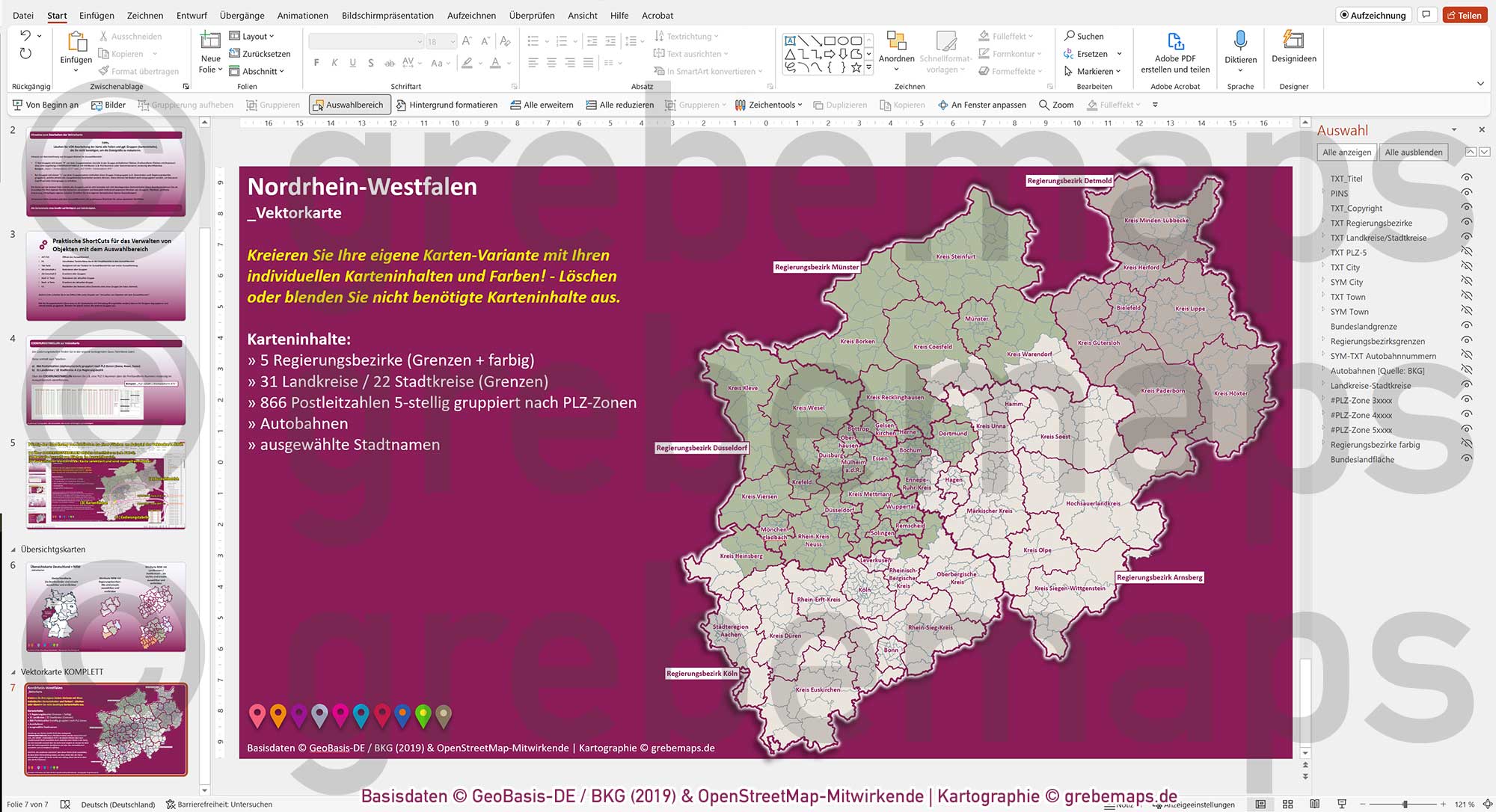 PowerPoint-Karte Nordrhein-Westfalen NRW Postleitzahlen PLZ 5-stellig Landkreise Regierungsbezirke Autobahnen einfärbbar bearbeitbar download - mit Deutschlandkarte [Digital] – Bild 20