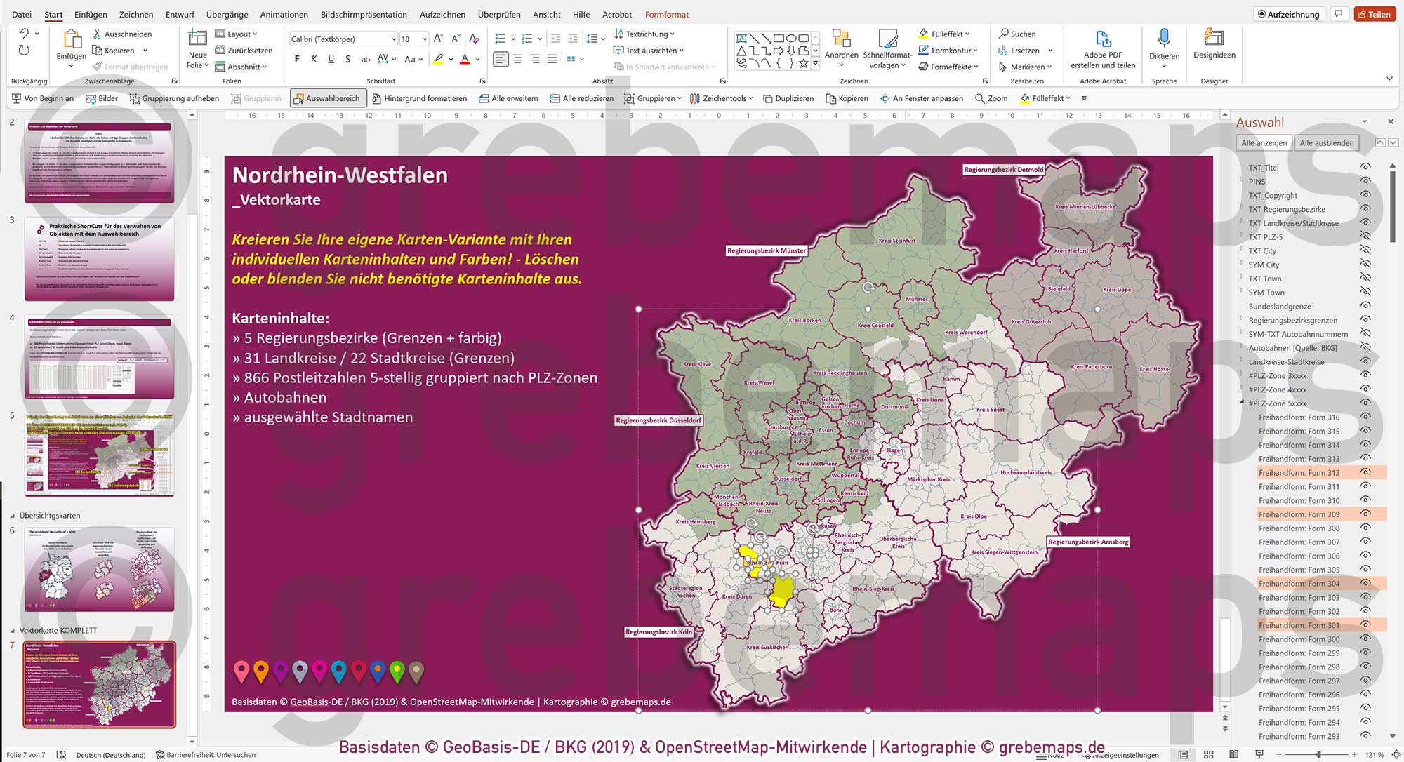 PowerPoint-Karte Nordrhein-Westfalen NRW Postleitzahlen PLZ 5-stellig Landkreise Regierungsbezirke Autobahnen einfärbbar bearbeitbar download - mit Deutschlandkarte [Digital] – Bild 21