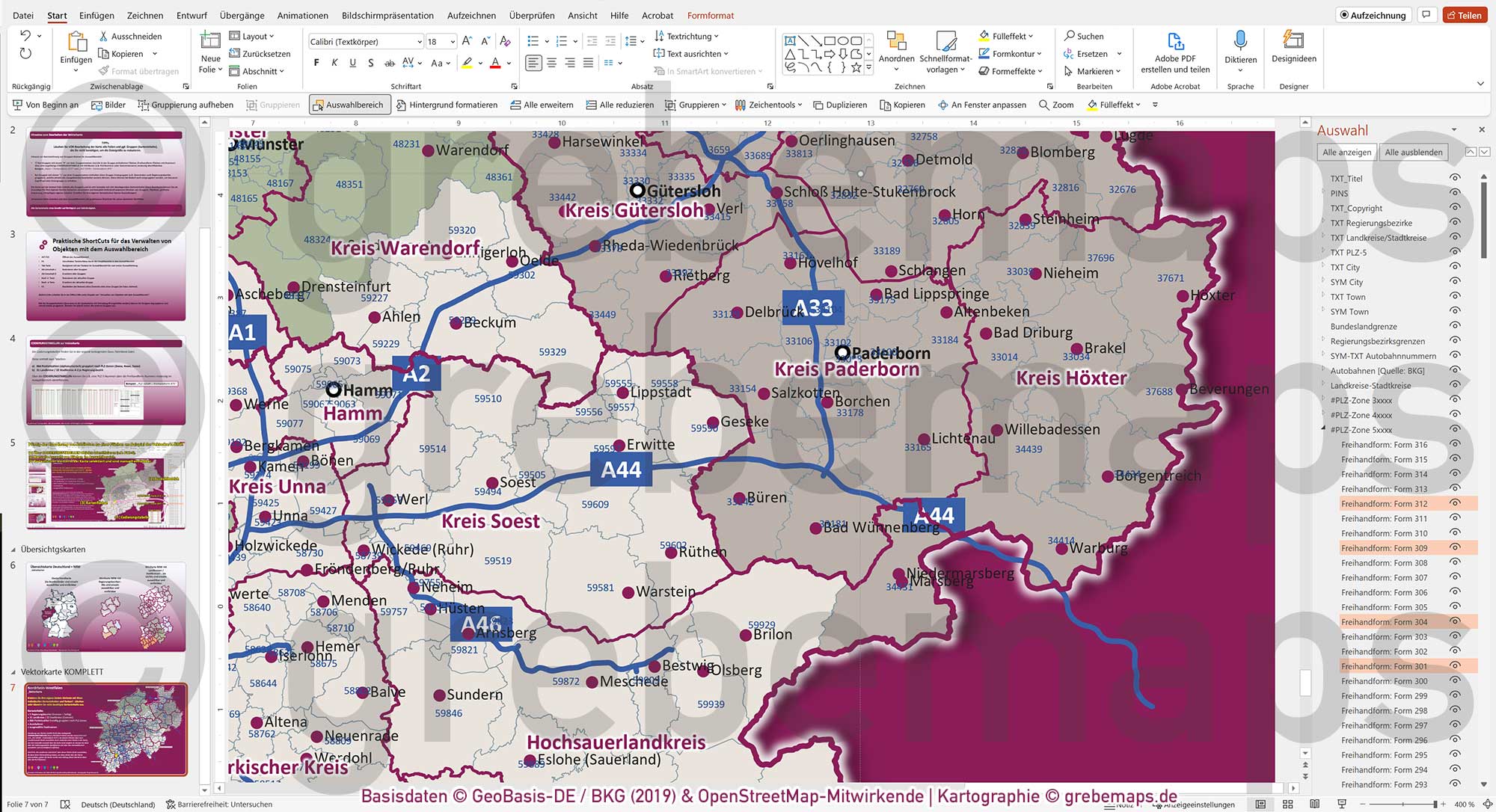 PowerPoint-Karte Nordrhein-Westfalen NRW Postleitzahlen PLZ 5-stellig Landkreise Regierungsbezirke Autobahnen einfärbbar bearbeitbar download - mit Deutschlandkarte [Digital] – Bild 23