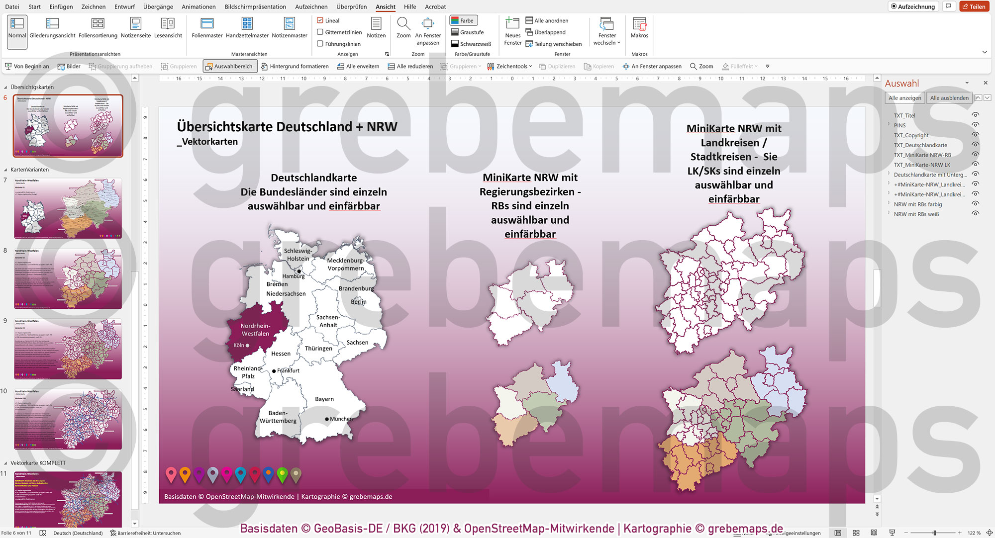 PowerPoint-Karte Nordrhein-Westfalen NRW Gemeinden Landkreise Regierungsbezirke Autobahnen einfärbbar bearbeitbar download - mit Deutschlandkarte [Digital] – Bild 5