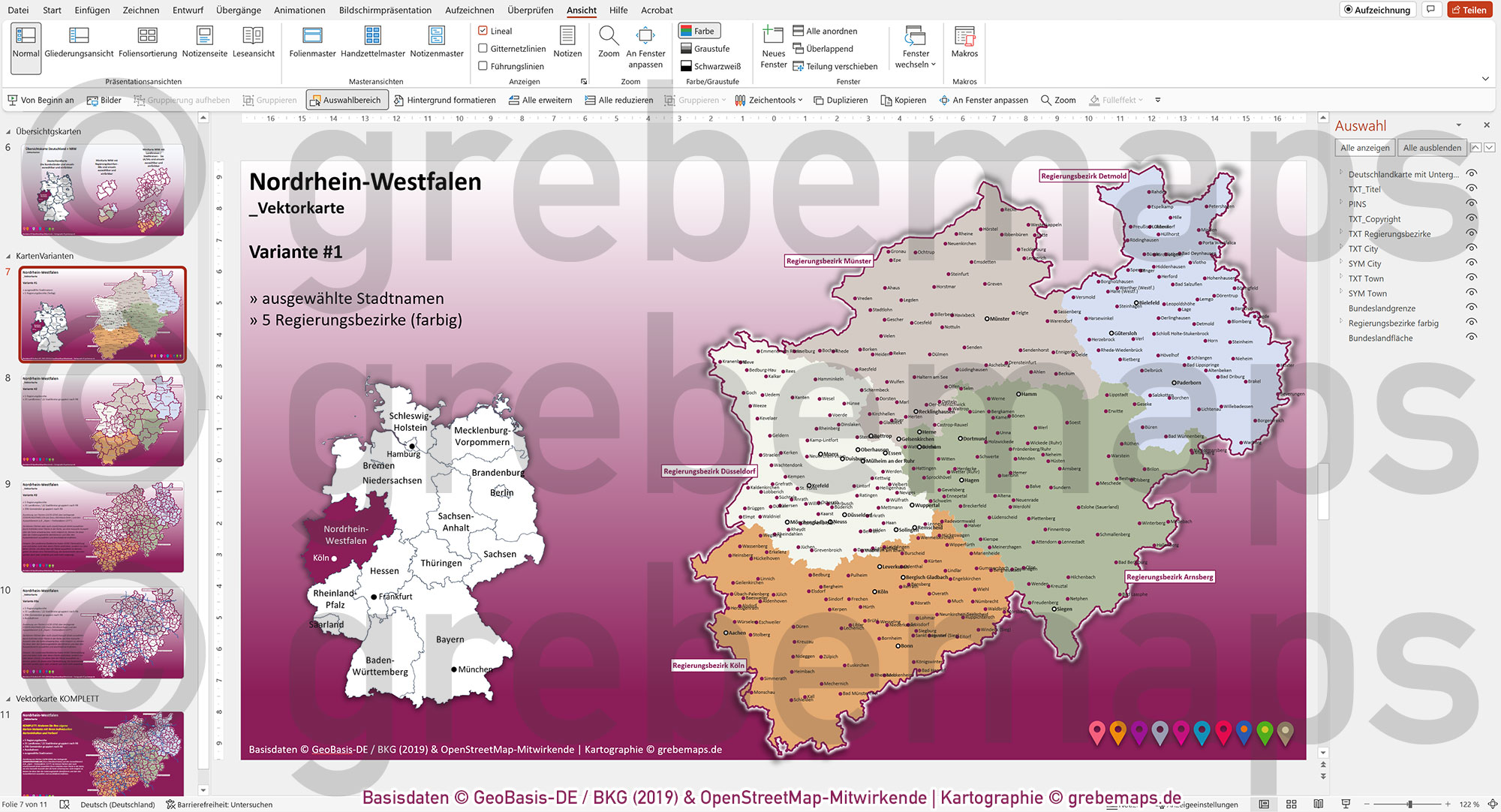 PowerPoint-Karte Nordrhein-Westfalen NRW Gemeinden Landkreise Regierungsbezirke Autobahnen einfärbbar bearbeitbar download - mit Deutschlandkarte [Digital] – Bild 6