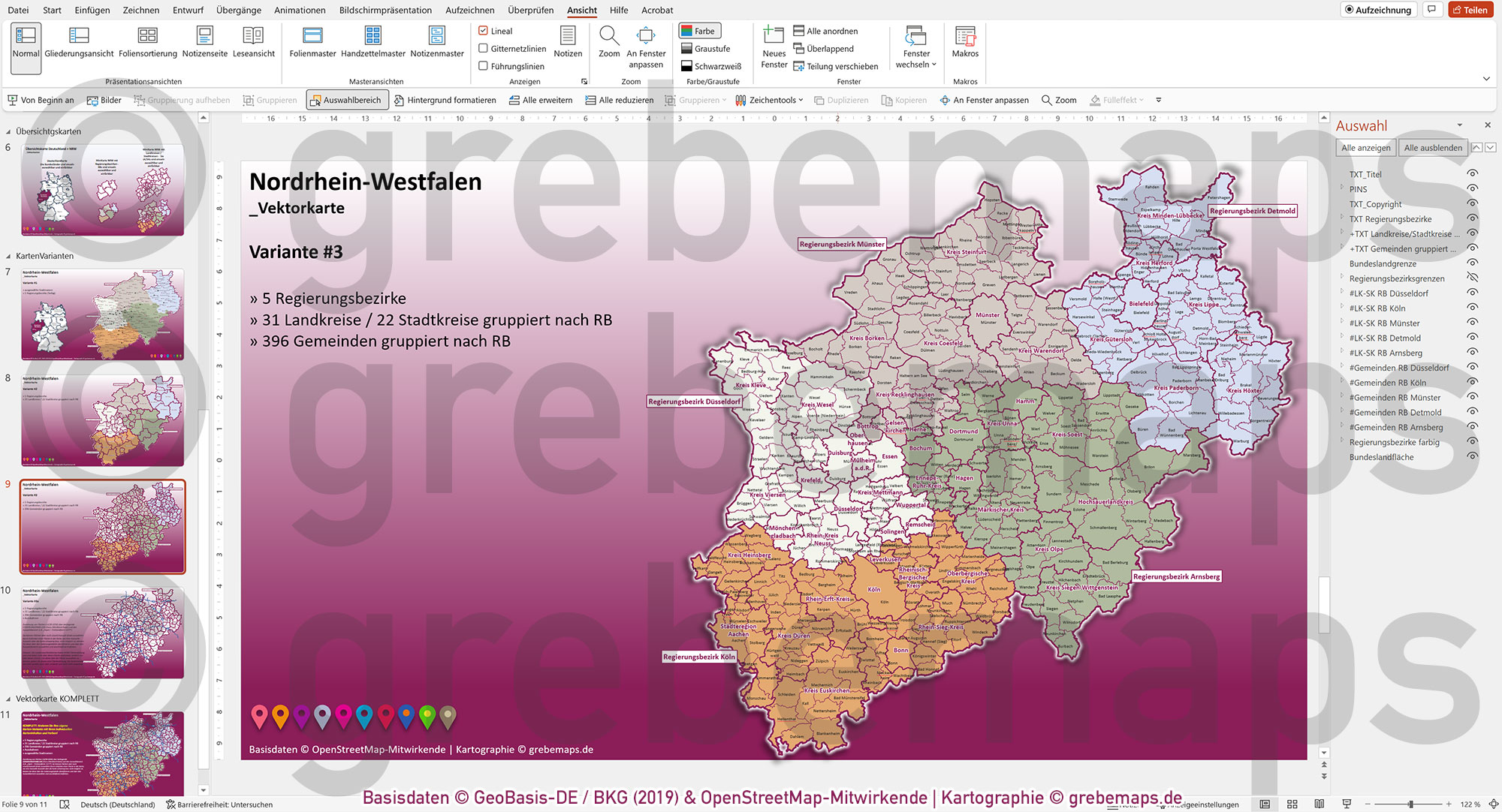 PowerPoint-Karte Nordrhein-Westfalen NRW Gemeinden Landkreise Regierungsbezirke Autobahnen einfärbbar bearbeitbar download - mit Deutschlandkarte [Digital] – Bild 8