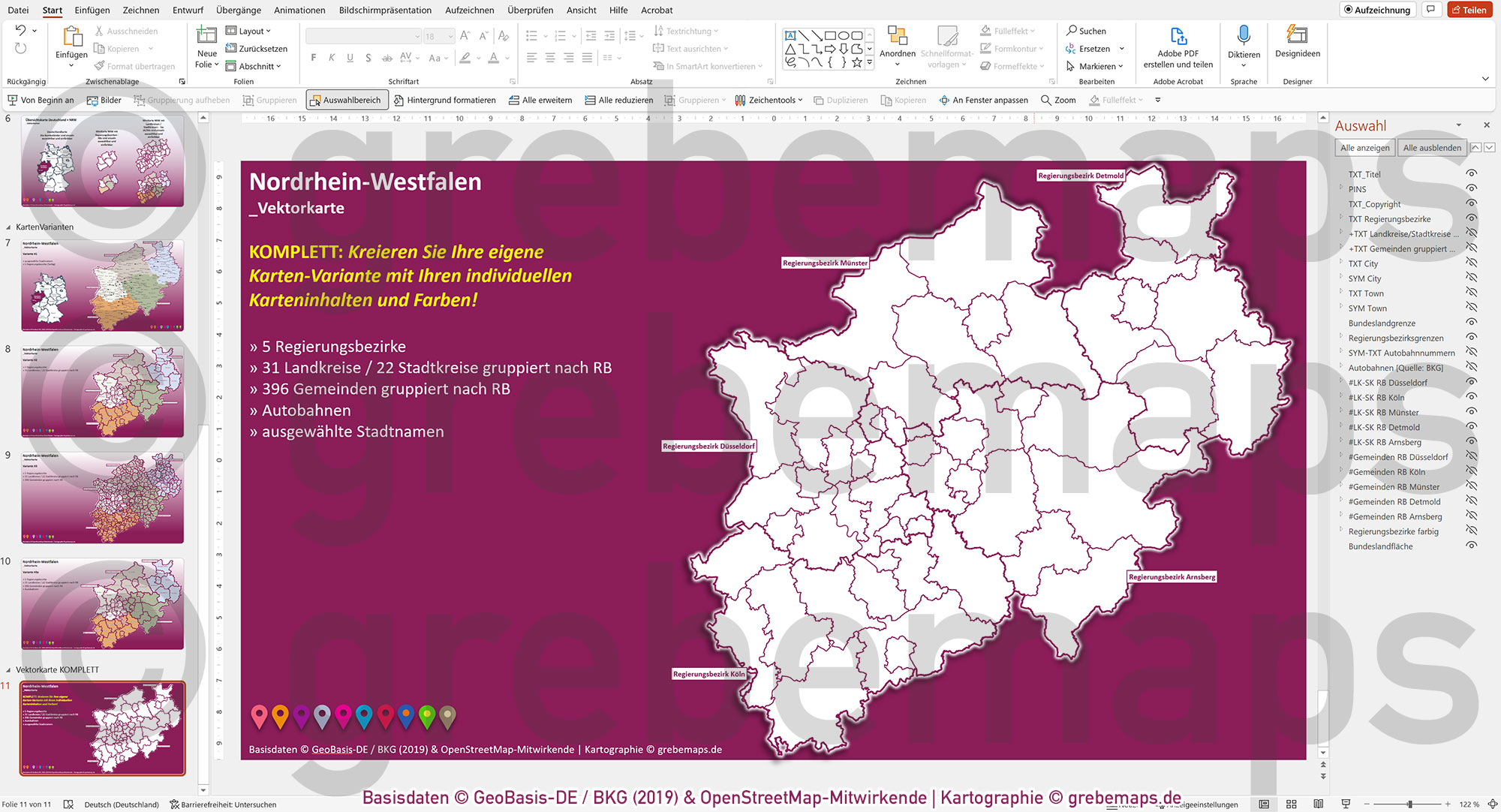 PowerPoint-Karte Nordrhein-Westfalen NRW Gemeinden Landkreise Regierungsbezirke Autobahnen einfärbbar bearbeitbar download - mit Deutschlandkarte [Digital] – Bild 15
