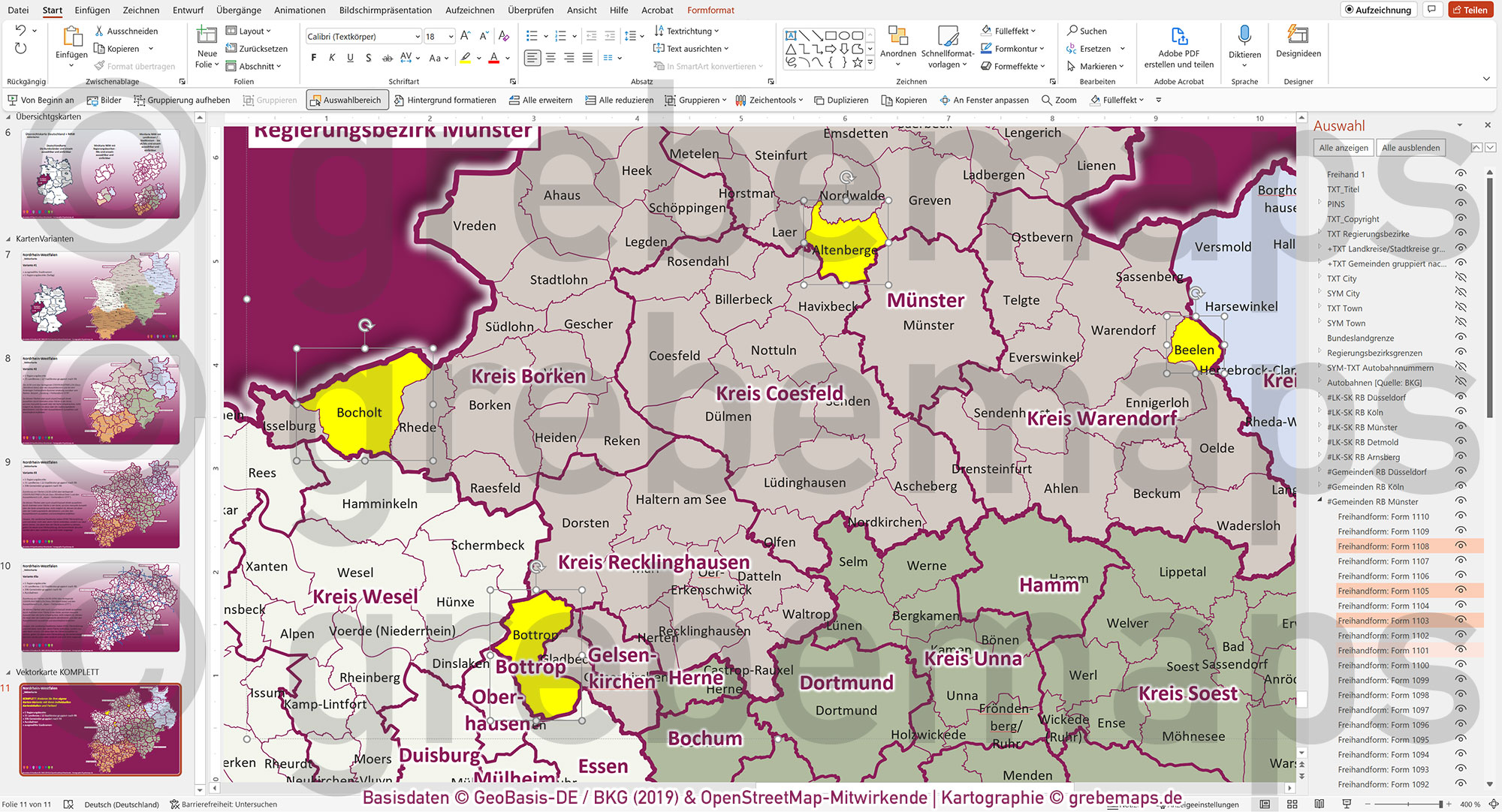 PowerPoint-Karte Nordrhein-Westfalen NRW Gemeinden Landkreise Regierungsbezirke Autobahnen einfärbbar bearbeitbar download - mit Deutschlandkarte [Digital] – Bild 21