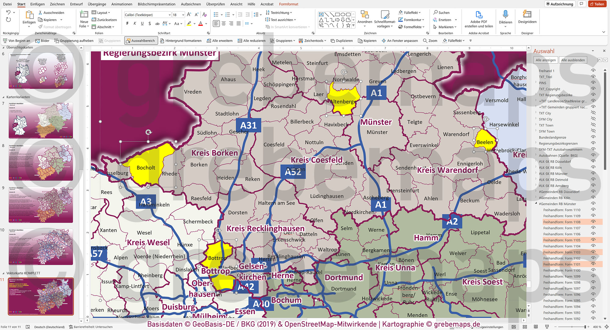 PowerPoint-Karte Nordrhein-Westfalen NRW Gemeinden Landkreise Regierungsbezirke Autobahnen einfärbbar bearbeitbar download - mit Deutschlandkarte [Digital] – Bild 22