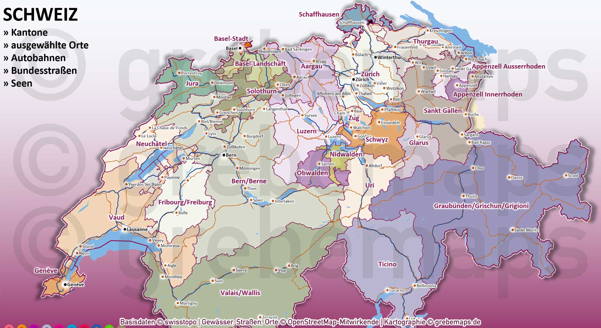 PowerPoint-Karte Schweiz Postleitzahlen PLZ-2 Kantone Vektorkarte [Digital] – Bild 6