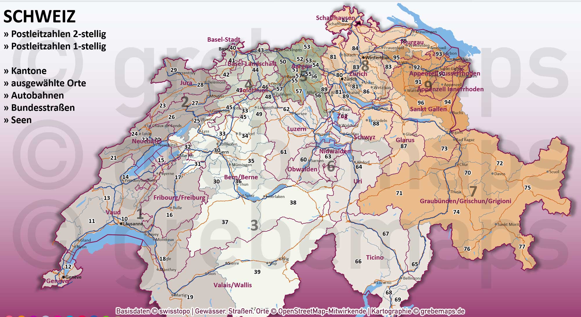 PowerPoint-Karte Schweiz Postleitzahlen PLZ-2 Kantone Vektorkarte [Digital] – Bild 5
