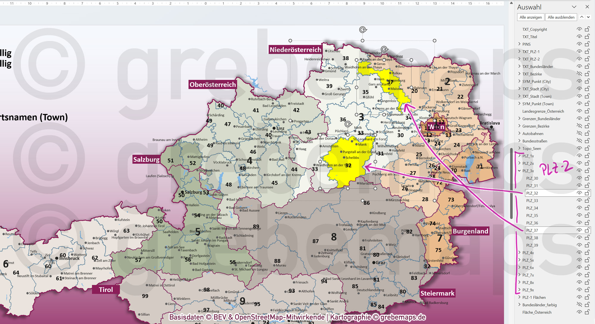 PowerPoint-Karte Österreich Austria Postleitzahlen PLZ-2 + Bezirke + Bundesländer Vektorkarte [Digital] – Bild 3