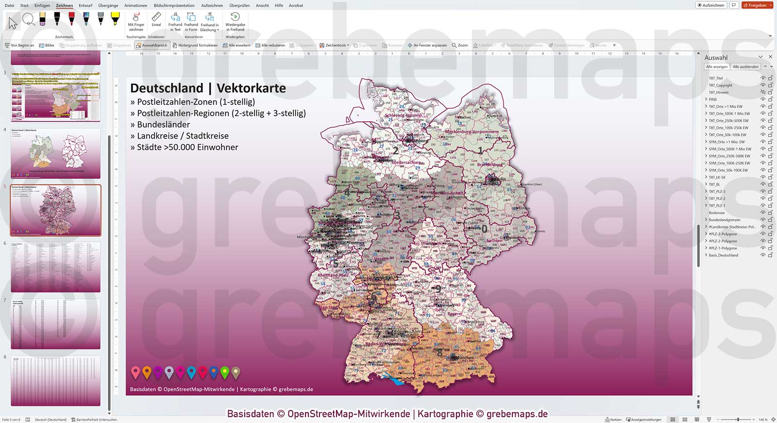 PowerPoint-Karte Deutschland Postleitzahlen PLZ-1-2-3 Bundesländer Landkreise Städte>50K Vektorkarte [Digital] – Bild 18