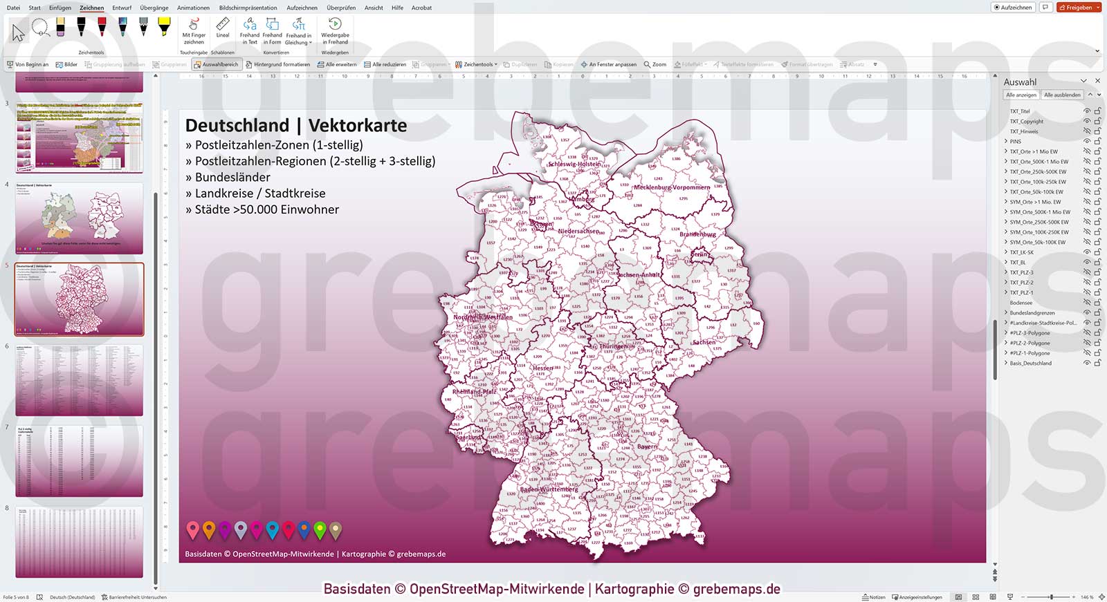 PowerPoint-Karte Deutschland Postleitzahlen PLZ-1-2-3 Bundesländer Landkreise Städte>50K Vektorkarte [Digital] – Bild 14