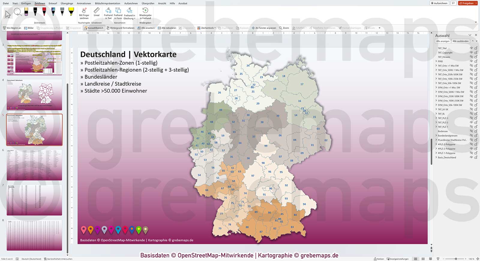 PowerPoint-Karte Deutschland Postleitzahlen PLZ-1-2-3 Bundesländer Landkreise Städte>50K Vektorkarte [Digital] – Bild 12