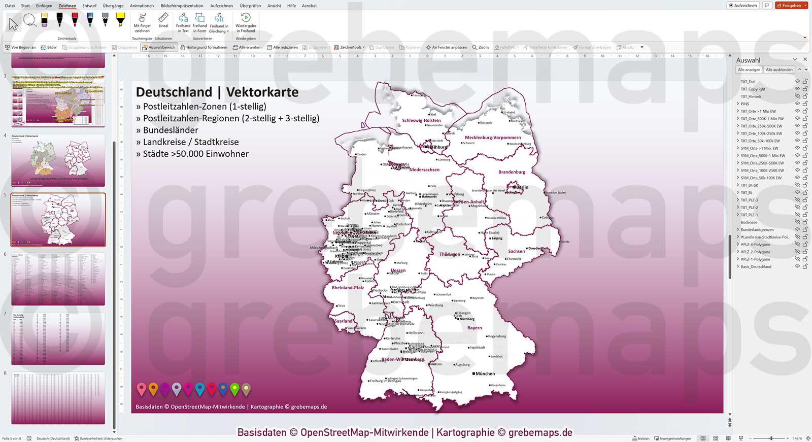 PowerPoint-Karte Deutschland Postleitzahlen PLZ-1-2-3 Bundesländer Landkreise Städte>50K Vektorkarte [Digital] – Bild 11