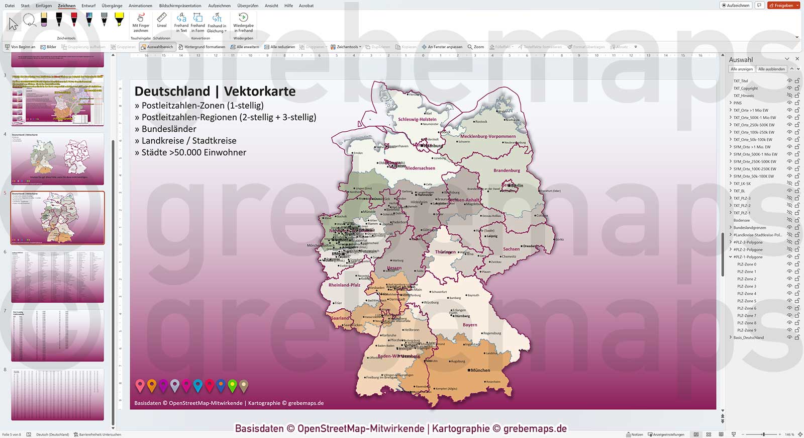 PowerPoint-Karte Deutschland Postleitzahlen PLZ-1-2-3 Bundesländer Landkreise Städte>50K Vektorkarte [Digital] – Bild 10