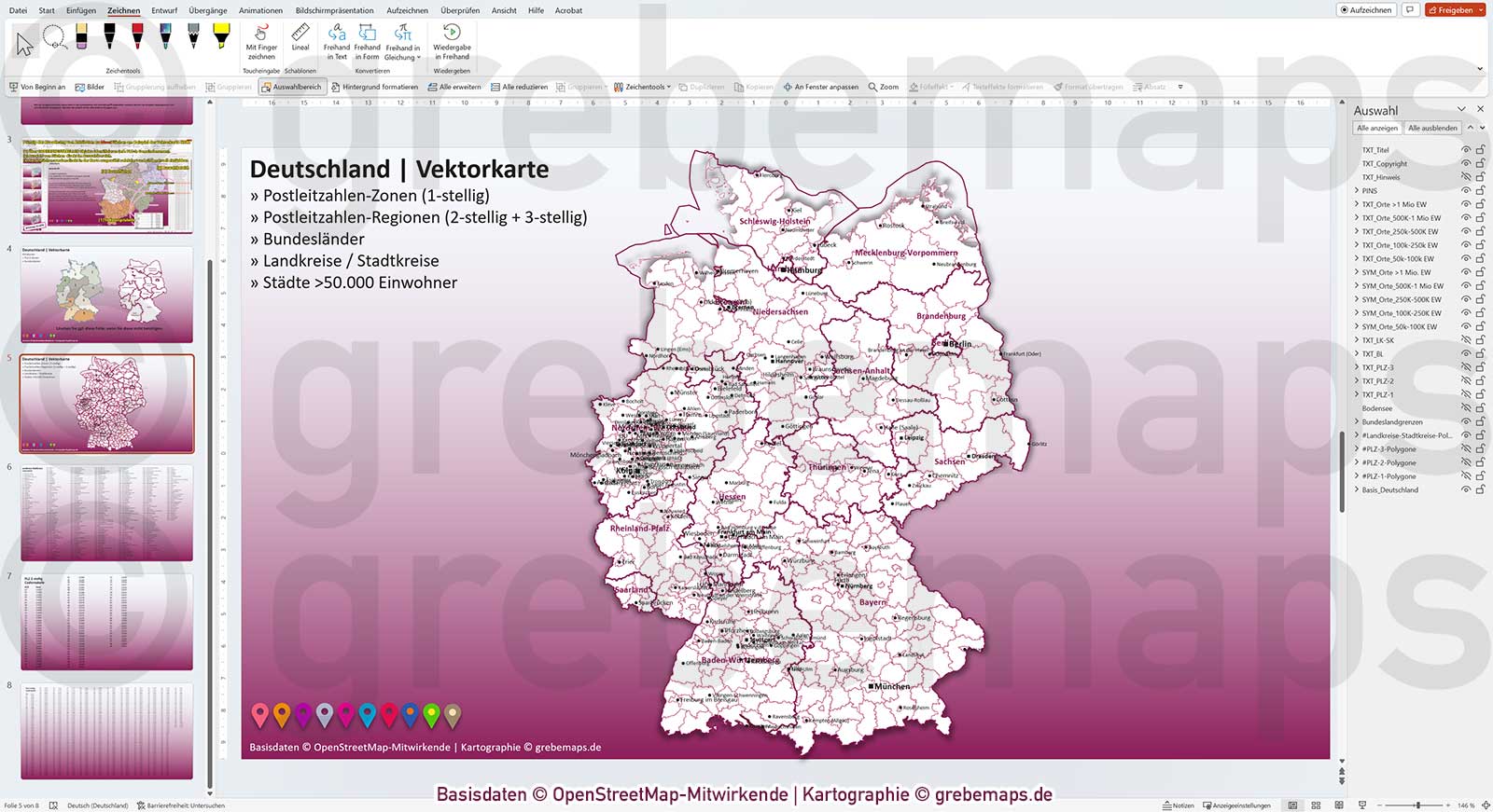 PowerPoint-Karte Deutschland Postleitzahlen PLZ-1-2-3 Bundesländer Landkreise Städte>50K Vektorkarte [Digital] – Bild 9