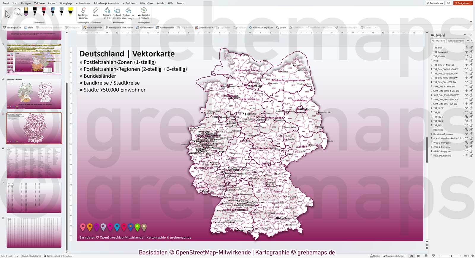 PowerPoint-Karte Deutschland Postleitzahlen PLZ-1-2-3 Bundesländer Landkreise Städte>50K Vektorkarte [Digital] – Bild 8