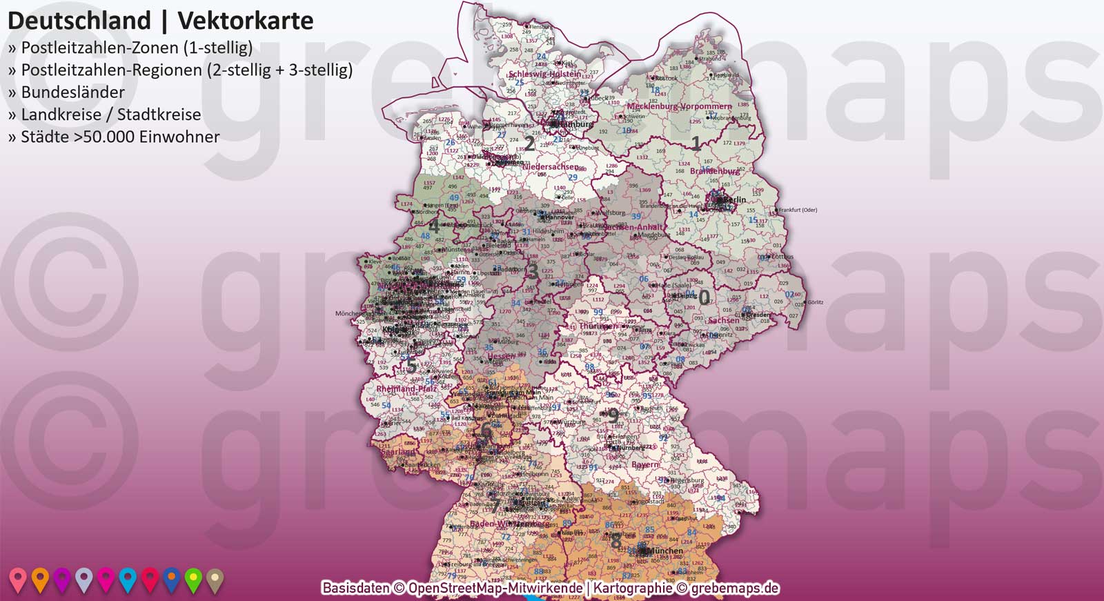 PowerPoint-Karte Deutschland Postleitzahlen PLZ-1-2-3 Bundesländer Landkreise Städte>50K Vektorkarte [Digital] – Bild 7