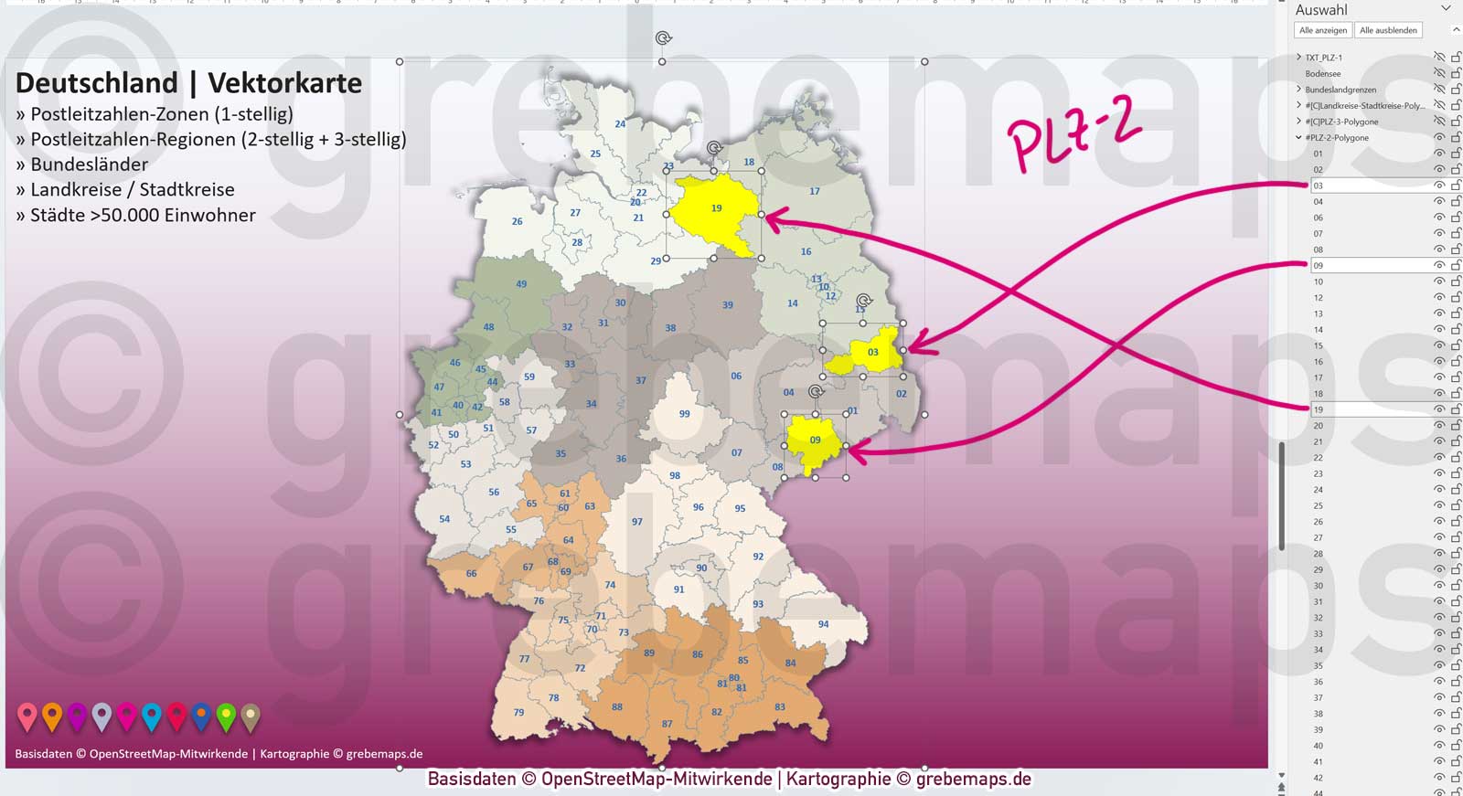 PowerPoint-Karte Deutschland Postleitzahlen PLZ-1-2-3 Bundesländer Landkreise Städte>50K Vektorkarte [Digital] – Bild 3