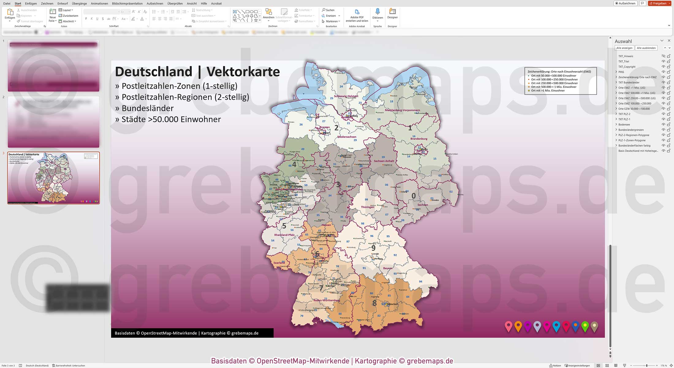 PowerPoint-Karte Deutschland Postleitzahlen PLZ-1-2 Bundesländer Städte>50K Vektorkarte [Digital] – Bild 10
