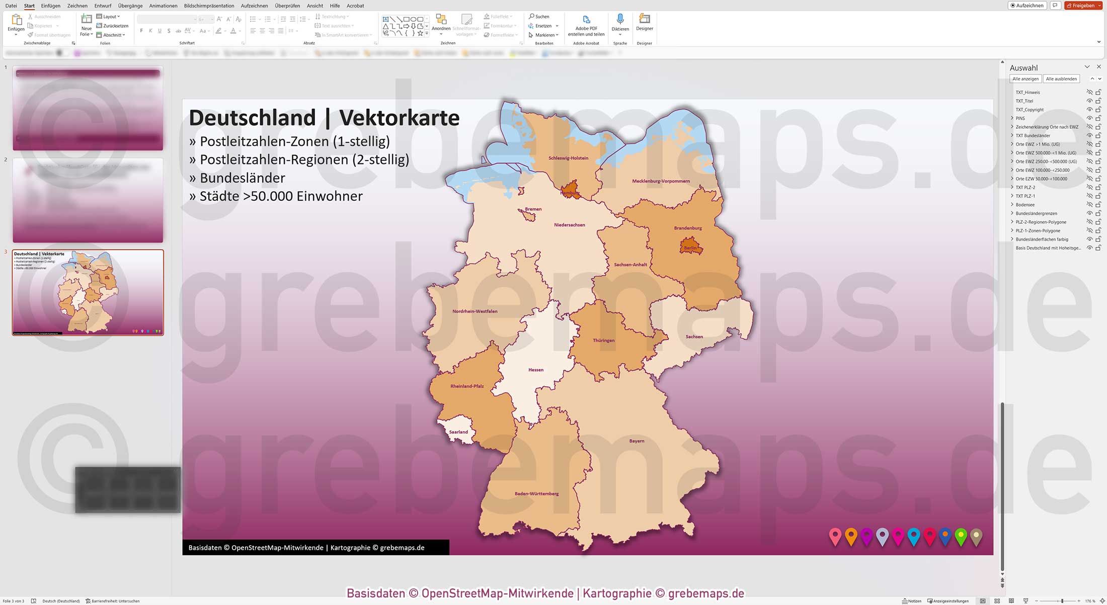 PowerPoint-Karte Deutschland Postleitzahlen PLZ-1-2 Bundesländer Städte>50K Vektorkarte [Digital] – Bild 9
