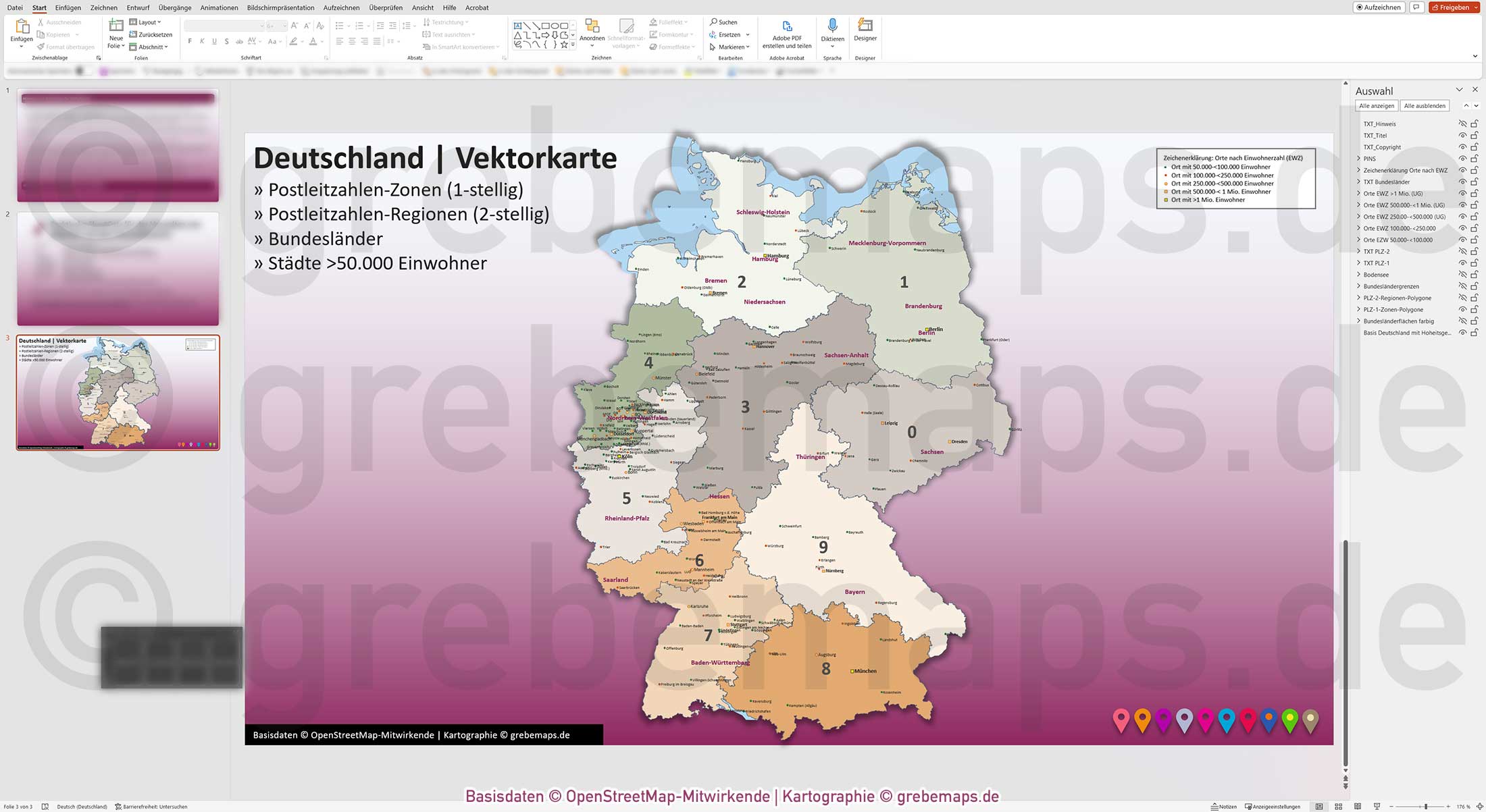 PowerPoint-Karte Deutschland Postleitzahlen PLZ-1-2 Bundesländer Städte>50K Vektorkarte [Digital] – Bild 7