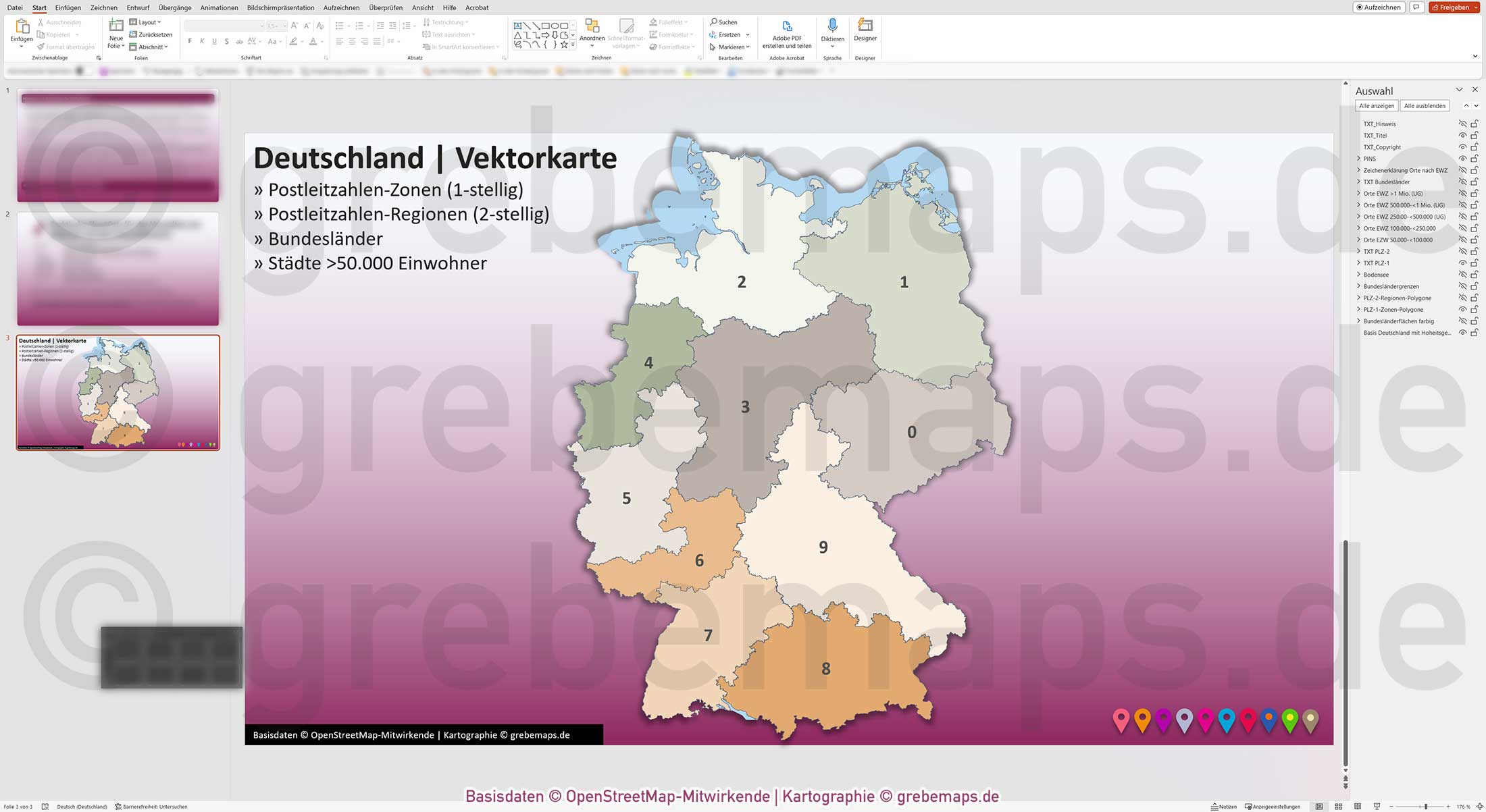 PowerPoint-Karte Deutschland Postleitzahlen PLZ-1-2 Bundesländer Städte>50K Vektorkarte [Digital] – Bild 6
