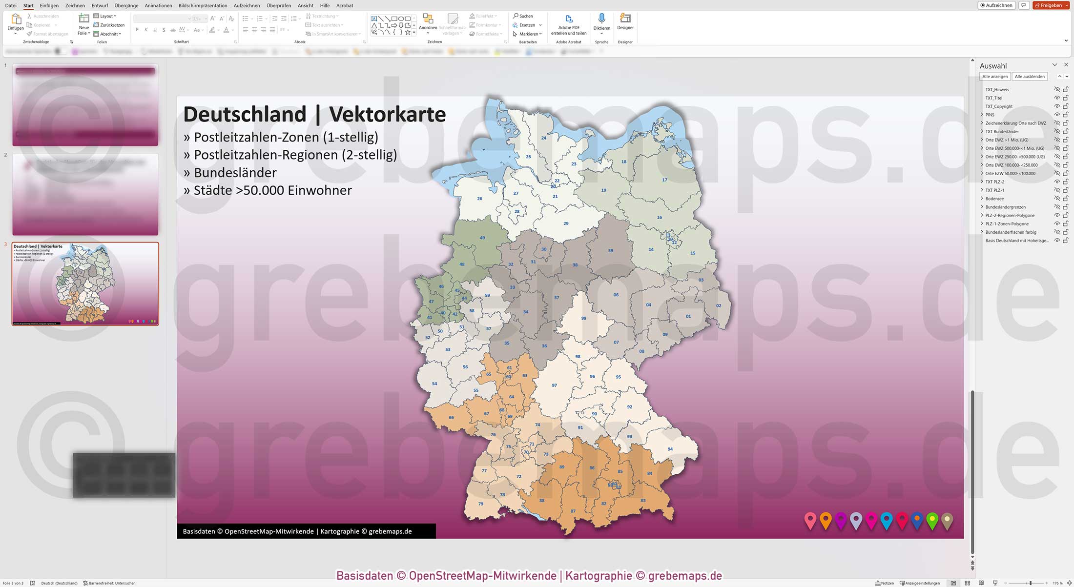 PowerPoint-Karte Deutschland Postleitzahlen PLZ-1-2 Bundesländer Städte>50K Vektorkarte [Digital] – Bild 5