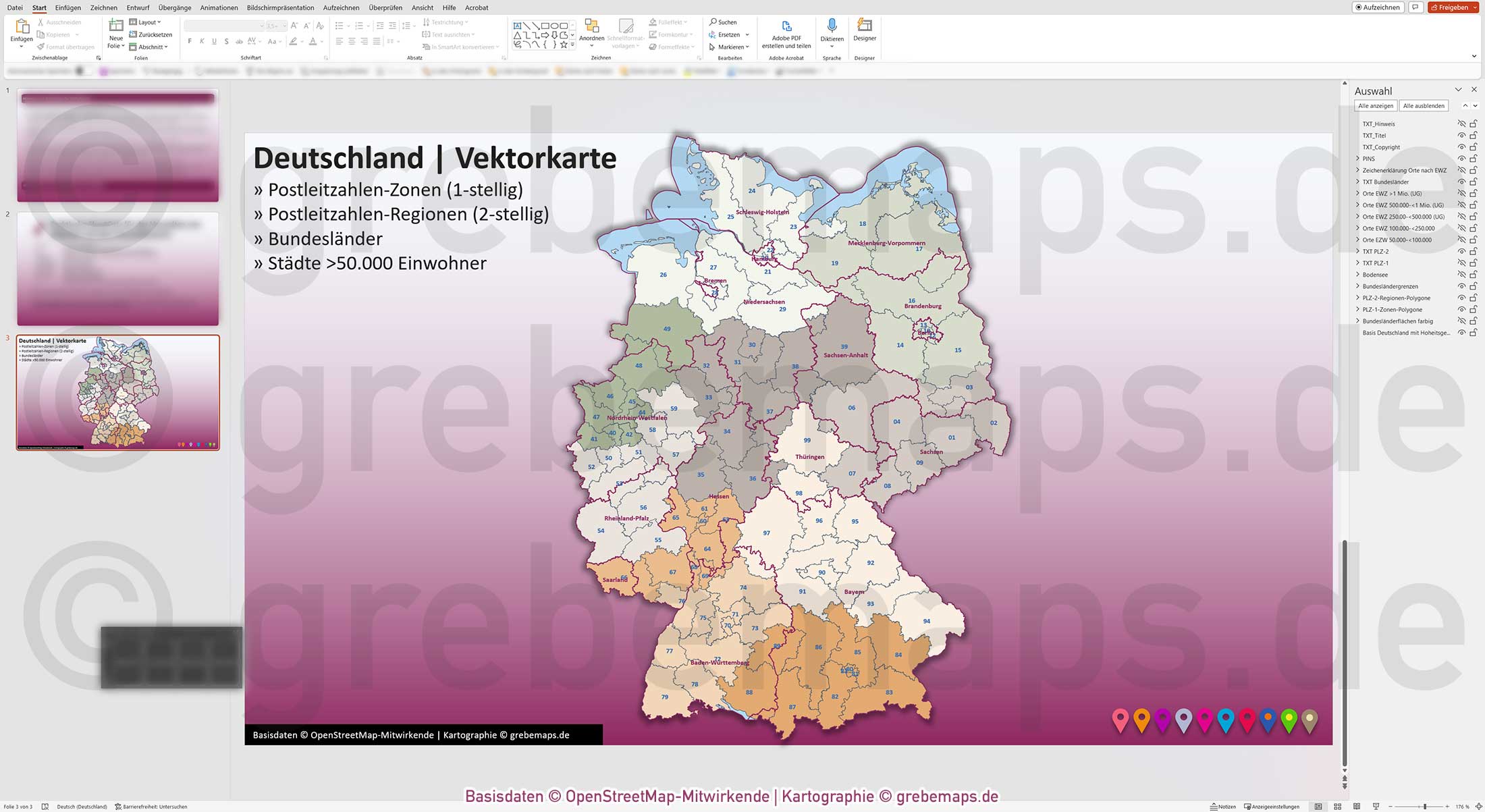 PowerPoint-Karte Deutschland Postleitzahlen PLZ-1-2 Bundesländer Städte>50K Vektorkarte [Digital] – Bild 4