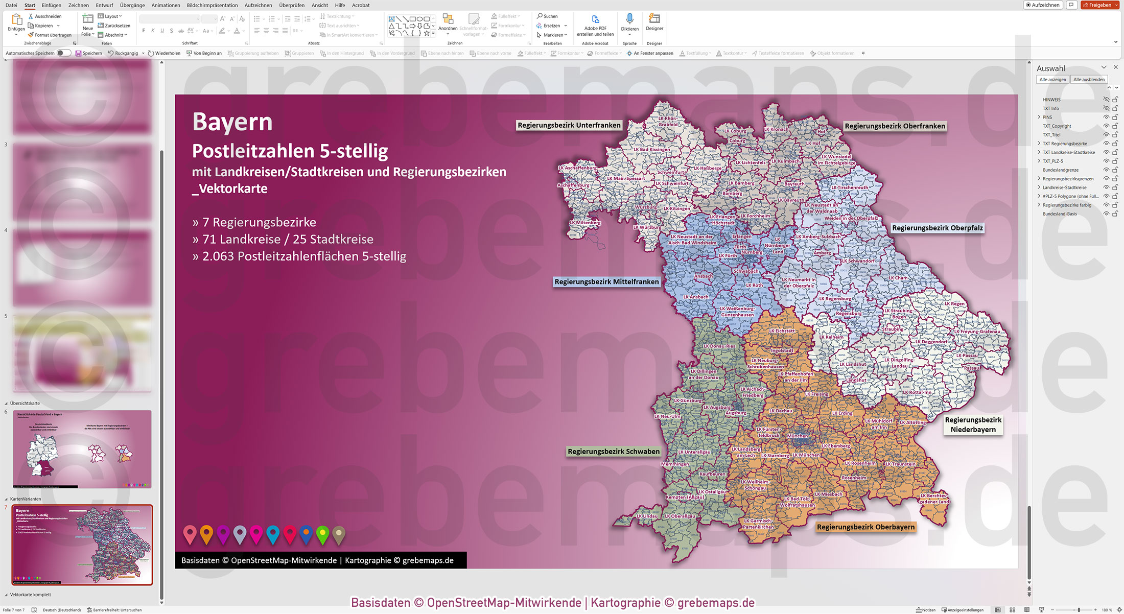 PowerPoint-Karte Bayern Postleitzahlen PLZ 5-stellig Landkreise Regierungsbezirke einfärbbar bearbeitbar download - mit Deutschlandkarte [Digital] – Bild 16