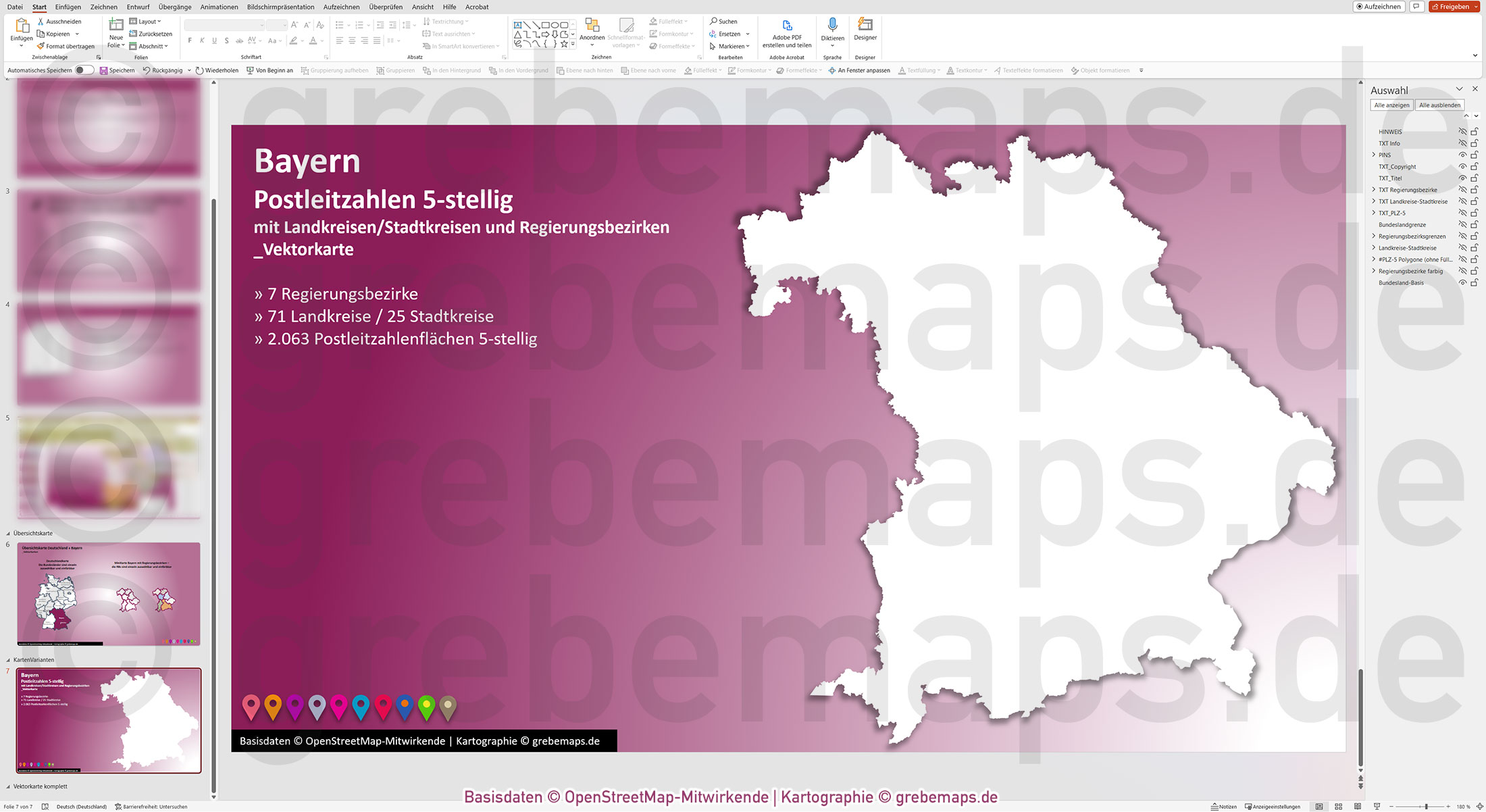 PowerPoint-Karte Bayern Postleitzahlen PLZ 5-stellig Landkreise Regierungsbezirke einfärbbar bearbeitbar download - mit Deutschlandkarte [Digital] – Bild 15