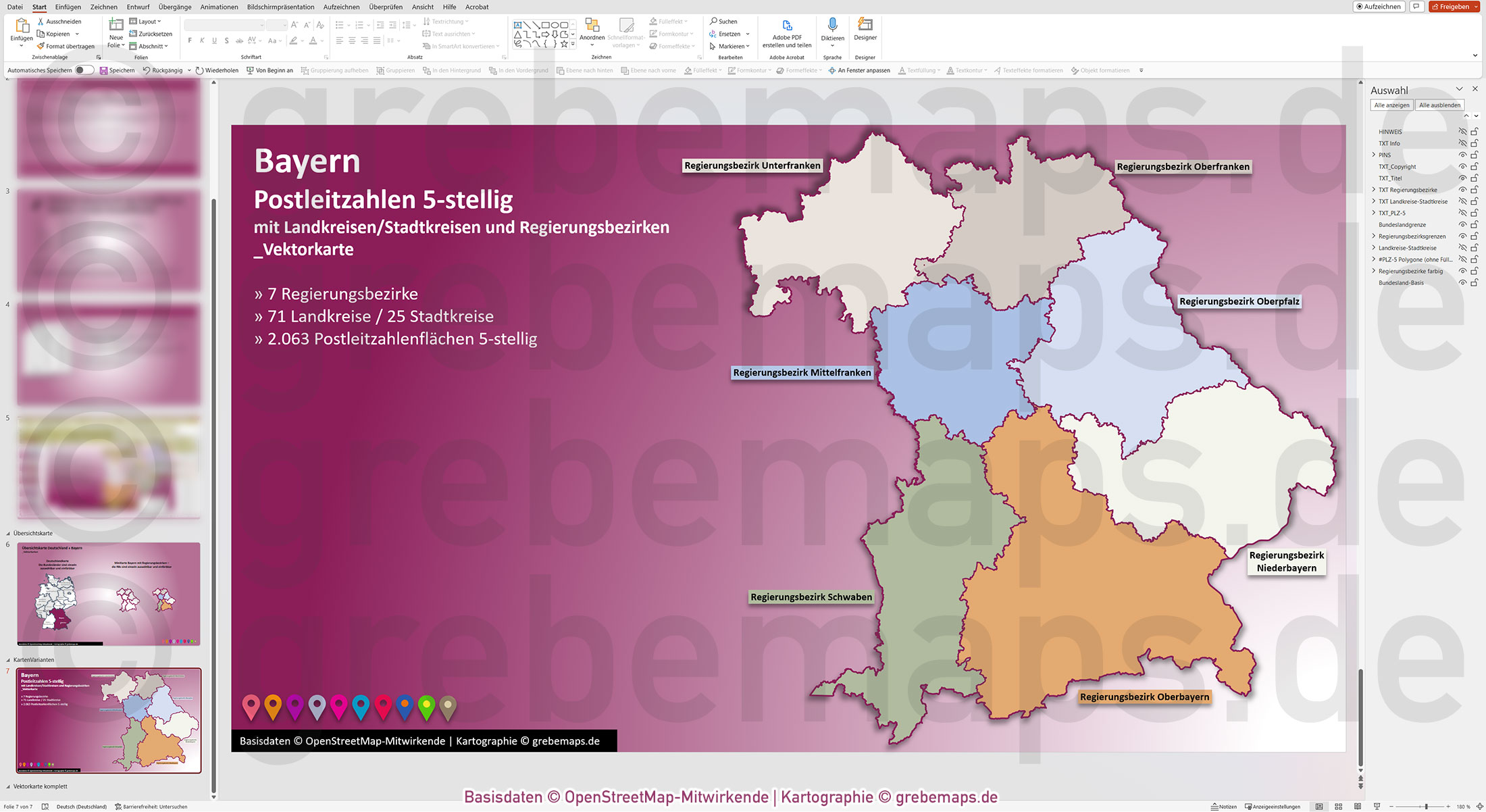PowerPoint-Karte Bayern Postleitzahlen PLZ 5-stellig Landkreise Regierungsbezirke einfärbbar bearbeitbar download - mit Deutschlandkarte [Digital] – Bild 14