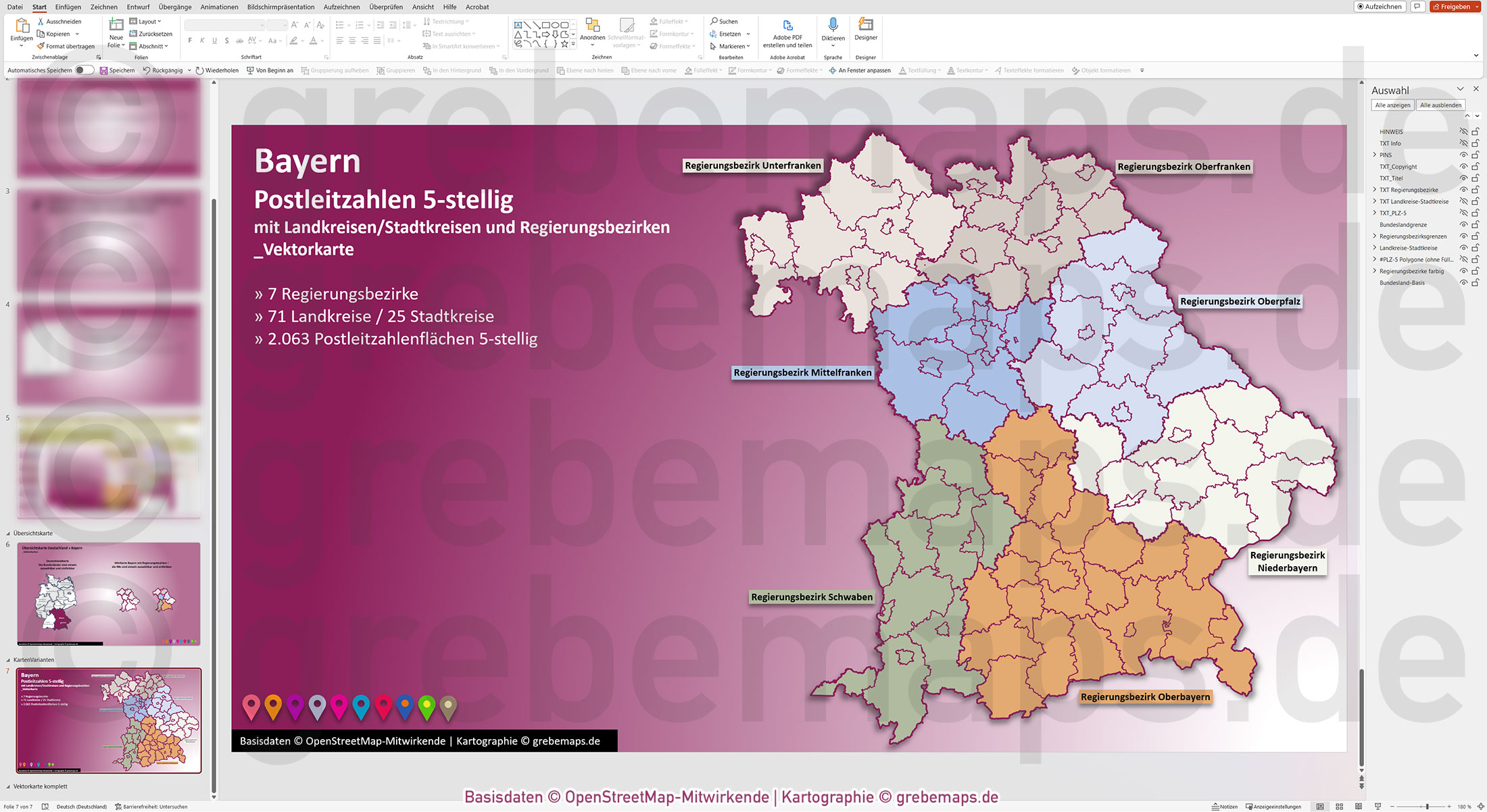 PowerPoint-Karte Bayern Postleitzahlen PLZ 5-stellig Landkreise Regierungsbezirke einfärbbar bearbeitbar download - mit Deutschlandkarte [Digital] – Bild 13