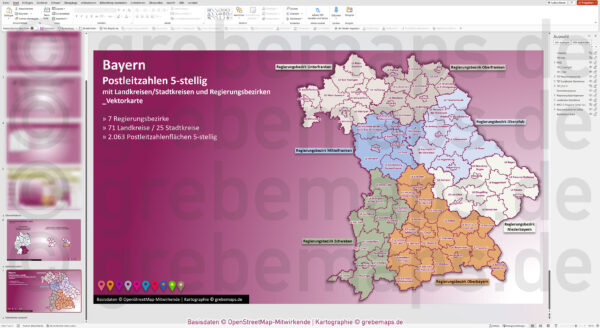 PowerPoint-Karte Bayern Postleitzahlen PLZ 5-stellig Landkreise Regierungsbezirke einfärbbar bearbeitbar download - mit Deutschlandkarte [Digital] – Bild 12
