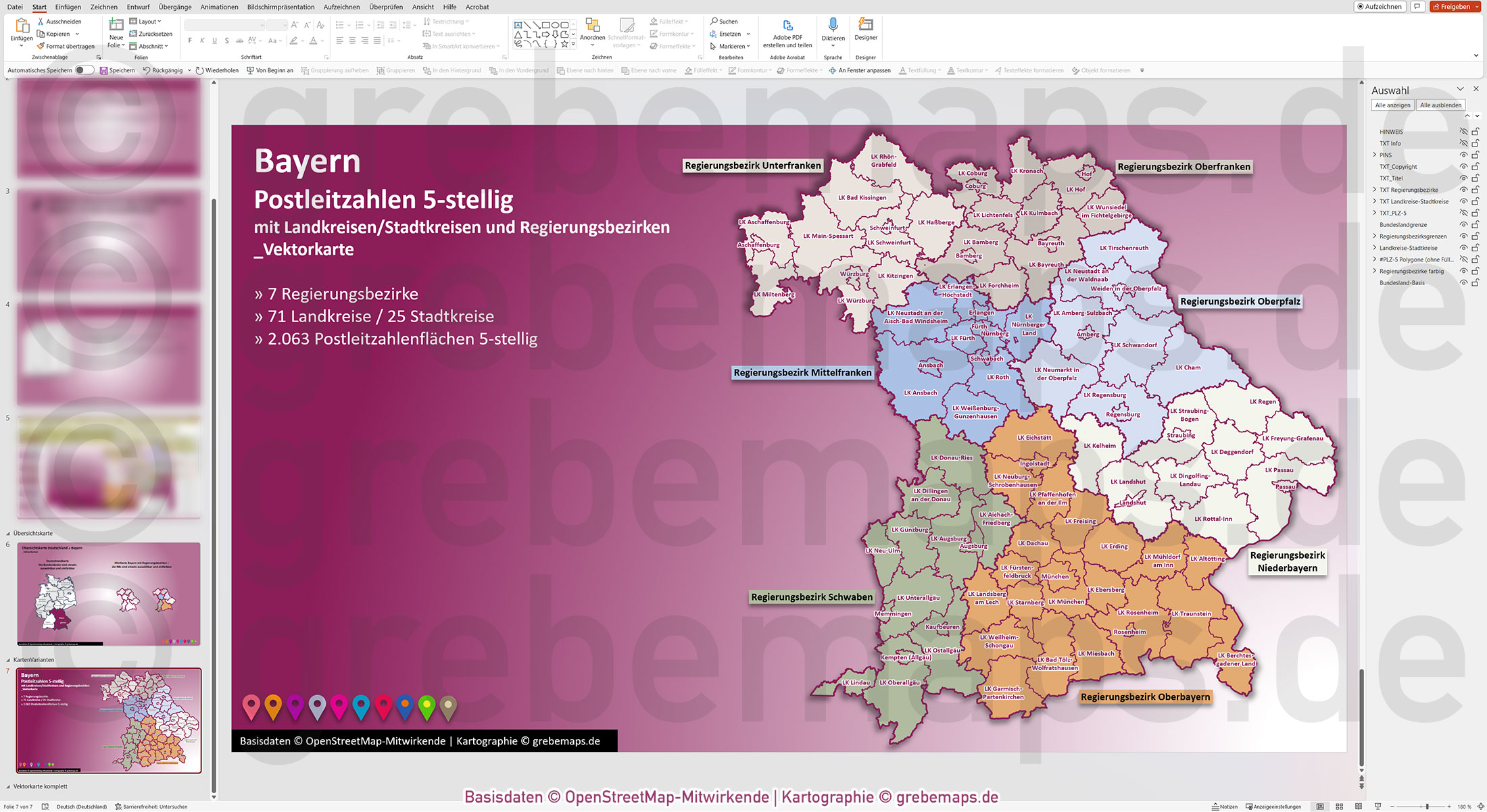 PowerPoint-Karte Bayern Postleitzahlen PLZ 5-stellig Landkreise Regierungsbezirke einfärbbar bearbeitbar download - mit Deutschlandkarte [Digital] – Bild 12