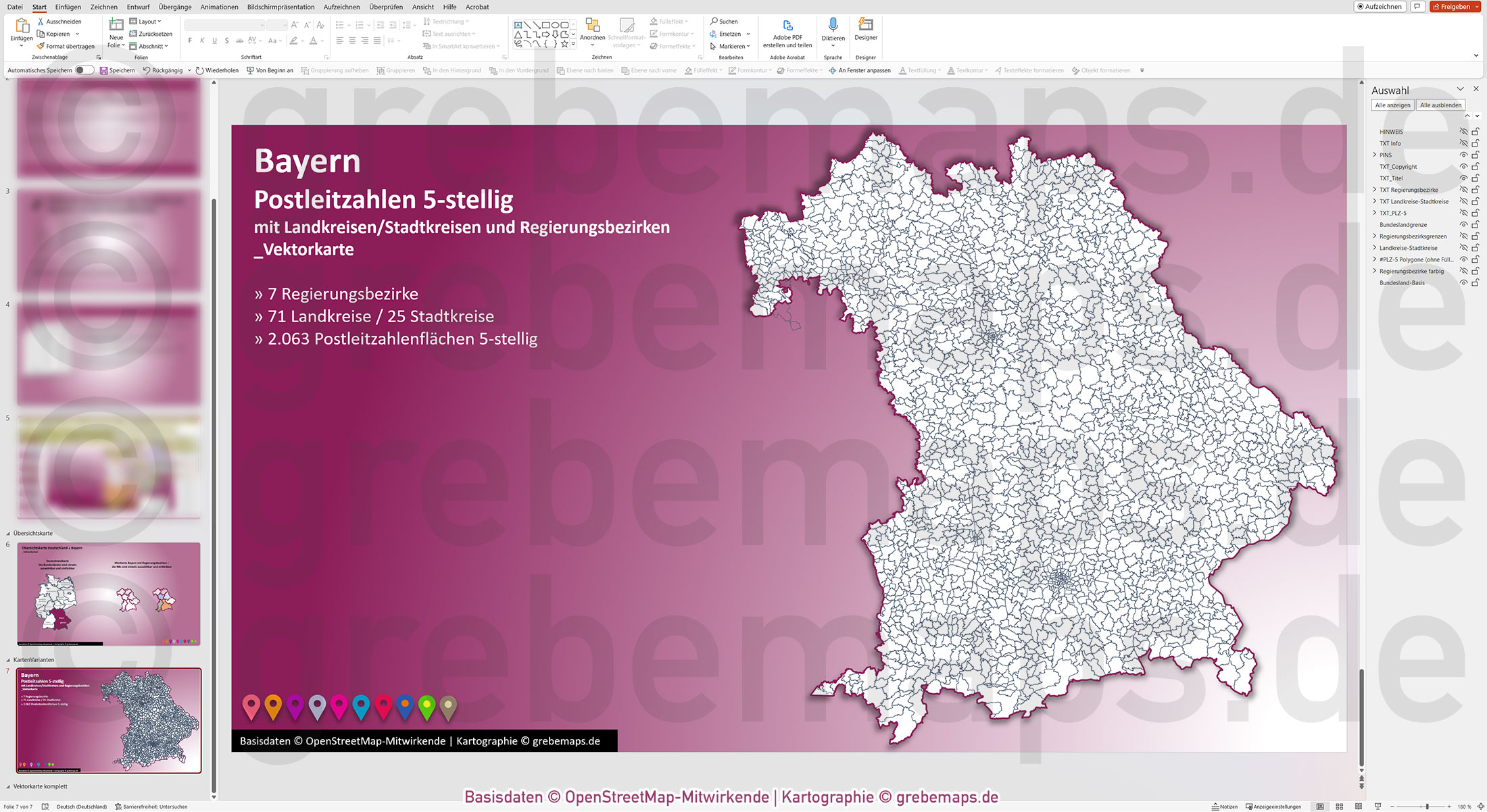PowerPoint-Karte Bayern Postleitzahlen PLZ 5-stellig Landkreise Regierungsbezirke einfärbbar bearbeitbar download - mit Deutschlandkarte [Digital] – Bild 11