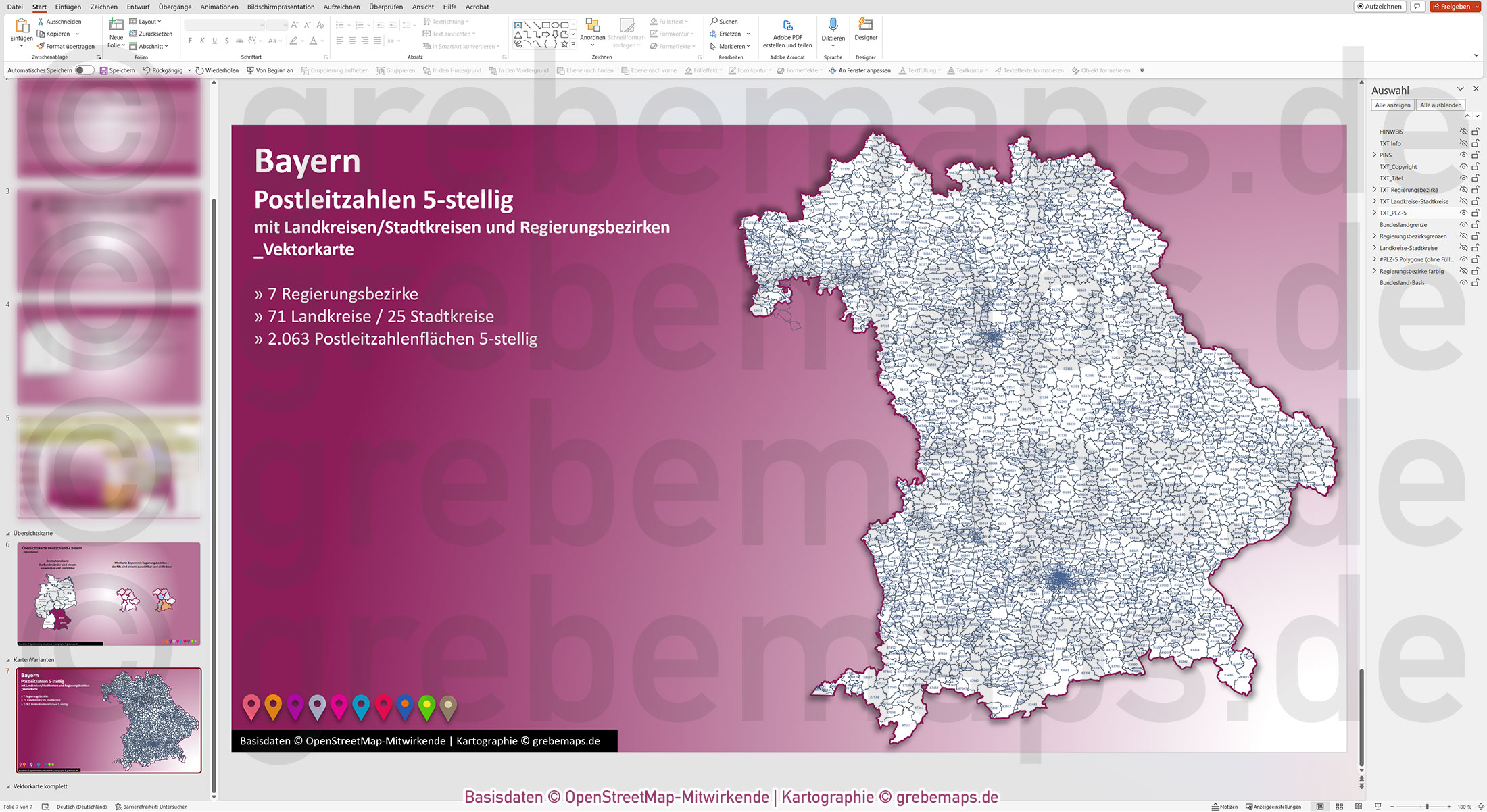 PowerPoint-Karte Bayern Postleitzahlen PLZ 5-stellig Landkreise Regierungsbezirke einfärbbar bearbeitbar download - mit Deutschlandkarte [Digital] – Bild 10