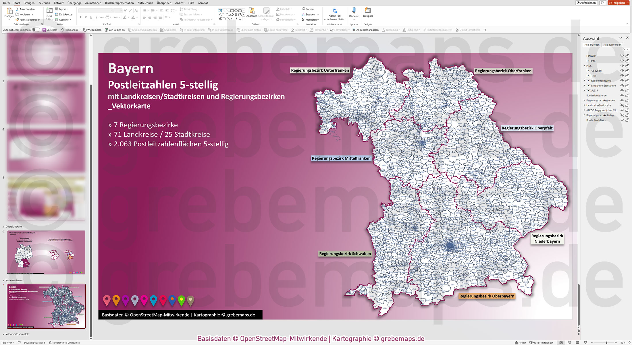 PowerPoint-Karte Bayern Postleitzahlen PLZ 5-stellig Landkreise Regierungsbezirke einfärbbar bearbeitbar download - mit Deutschlandkarte [Digital] – Bild 9