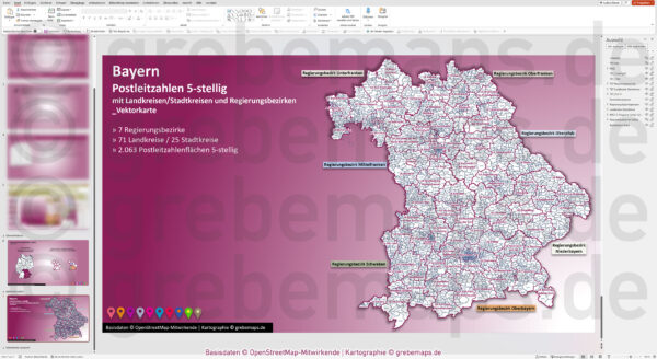 PowerPoint-Karte Bayern Postleitzahlen PLZ 5-stellig Landkreise Regierungsbezirke einfärbbar bearbeitbar download - mit Deutschlandkarte [Digital] – Bild 8