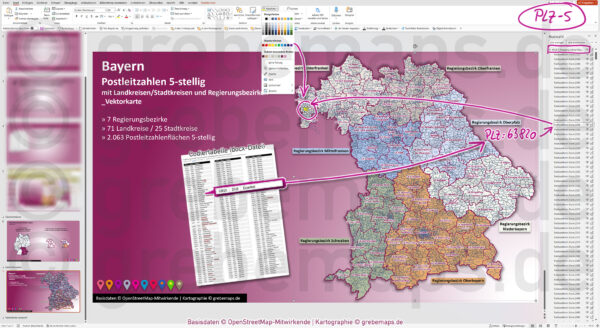 PowerPoint-Karte Bayern Postleitzahlen PLZ 5-stellig Landkreise Regierungsbezirke einfärbbar bearbeitbar download - mit Deutschlandkarte [Digital] – Bild 3