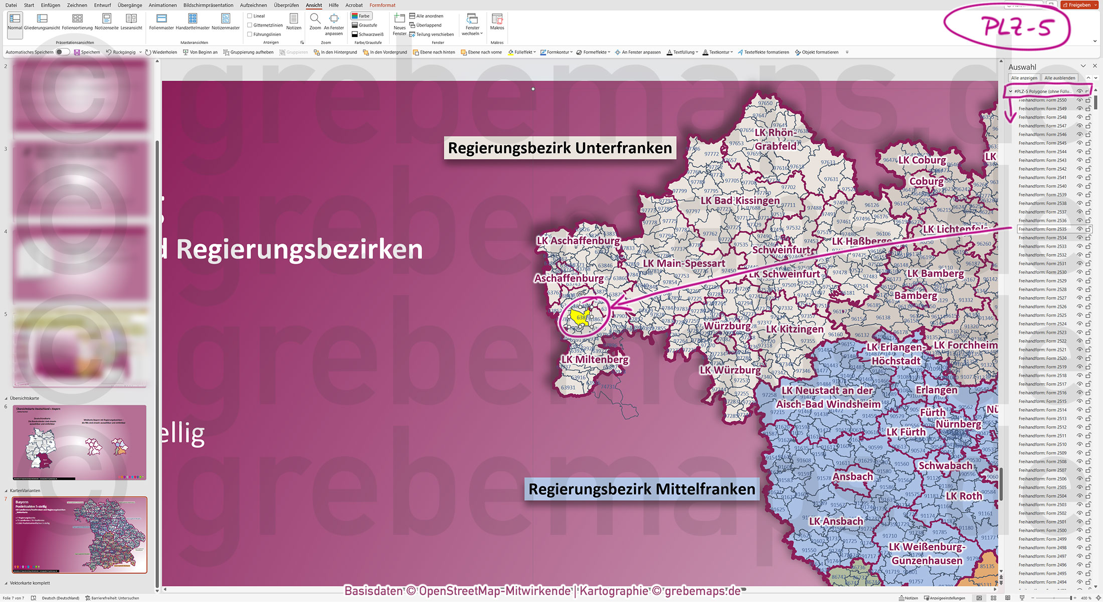PowerPoint-Karte Bayern Postleitzahlen PLZ 5-stellig Landkreise Regierungsbezirke einfärbbar bearbeitbar download - mit Deutschlandkarte [Digital] – Bild 5