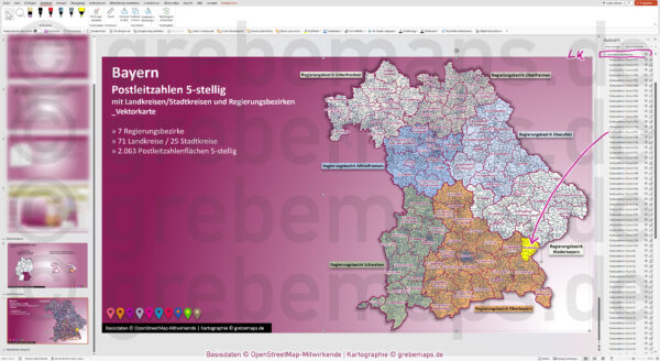PowerPoint-Karte Bayern Postleitzahlen PLZ 5-stellig Landkreise Regierungsbezirke einfärbbar bearbeitbar download - mit Deutschlandkarte [Digital] – Bild 6