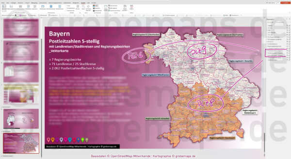 PowerPoint-Karte Bayern Postleitzahlen PLZ 5-stellig Landkreise Regierungsbezirke einfärbbar bearbeitbar download - mit Deutschlandkarte [Digital] – Bild 4