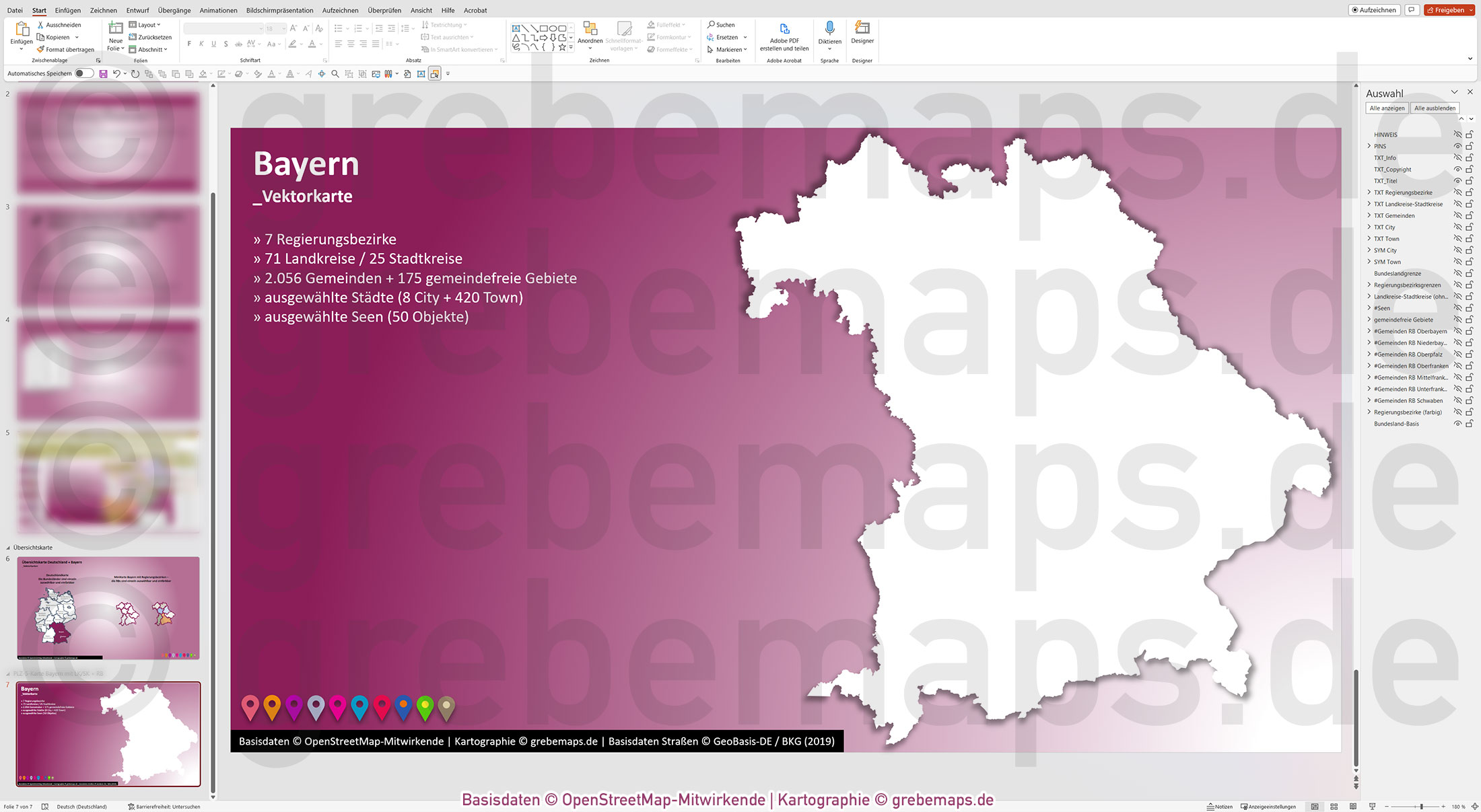 PowerPoint-Karte Bayern Gemeinden Landkreise Regierungsbezirke einfärbbar bearbeitbar download - mit Deutschlandkarte [Digital] – Bild 21