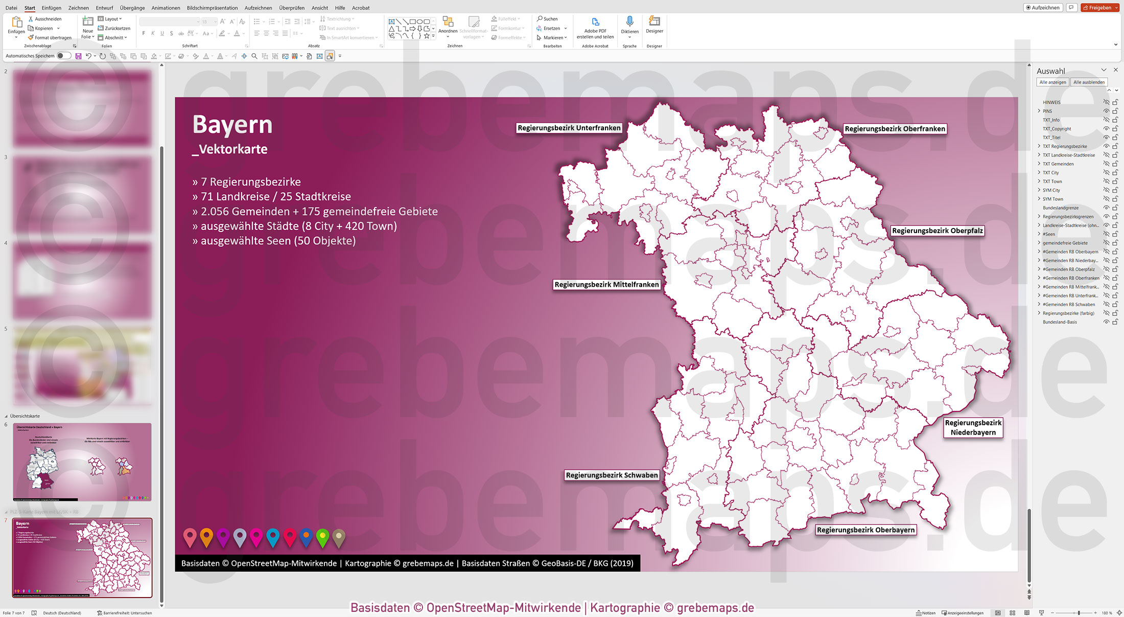 PowerPoint-Karte Bayern Gemeinden Landkreise Regierungsbezirke einfärbbar bearbeitbar download - mit Deutschlandkarte [Digital] – Bild 19