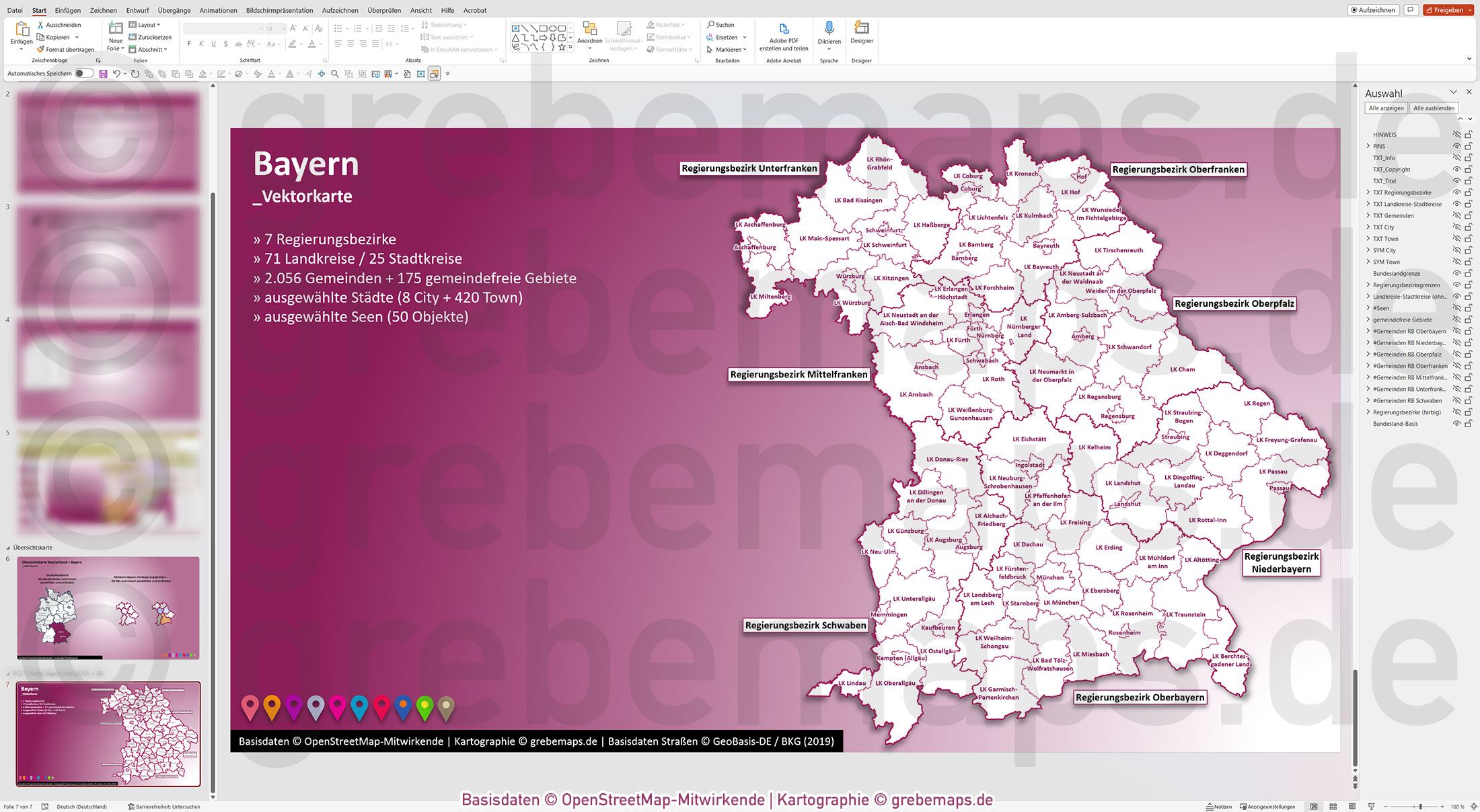 PowerPoint-Karte Bayern Gemeinden Landkreise Regierungsbezirke einfärbbar bearbeitbar download - mit Deutschlandkarte [Digital] – Bild 18