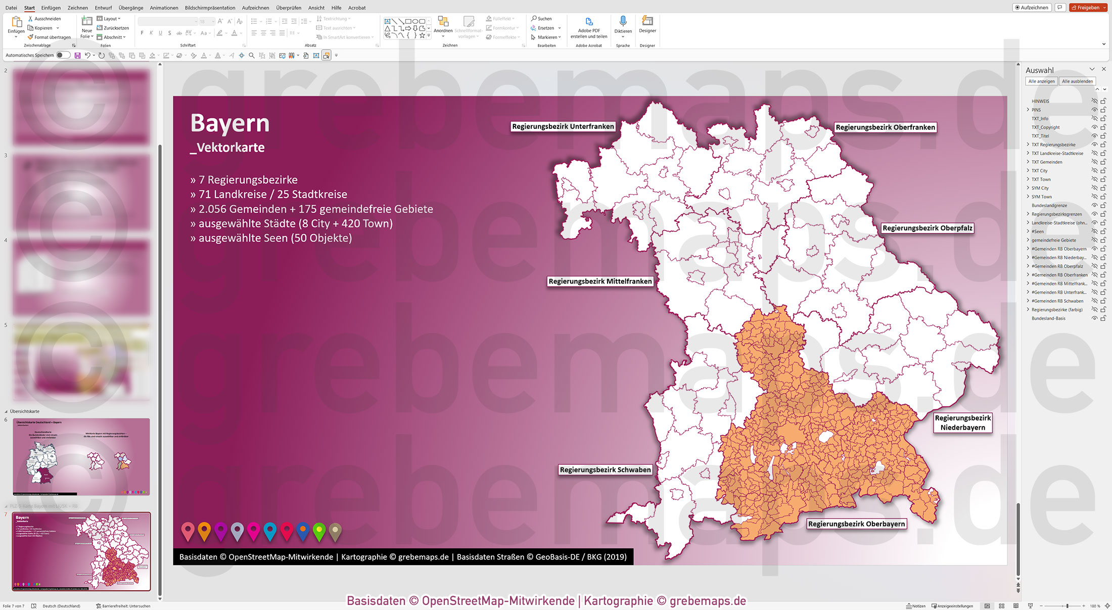 PowerPoint-Karte Bayern Gemeinden Landkreise Regierungsbezirke einfärbbar bearbeitbar download - mit Deutschlandkarte [Digital] – Bild 17
