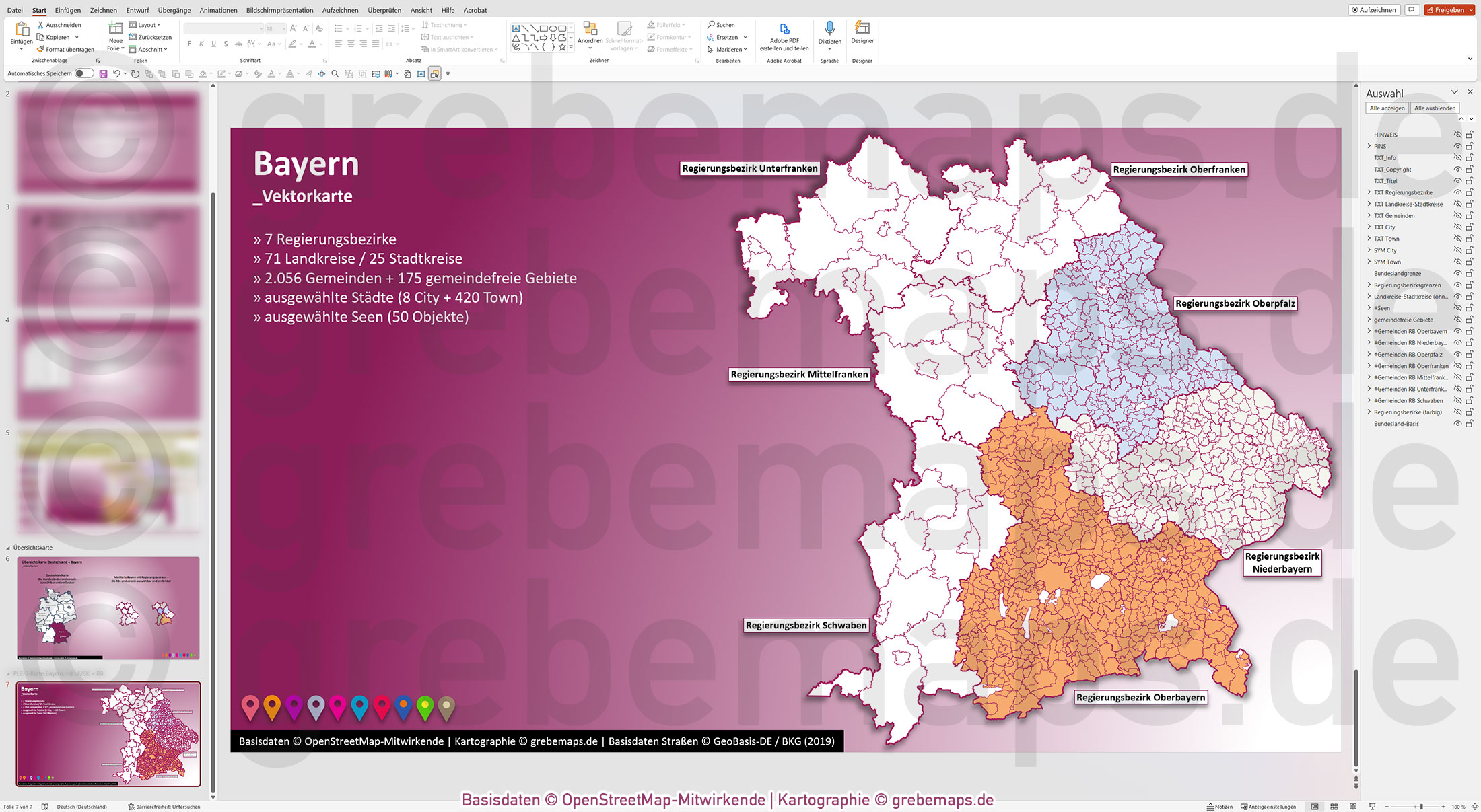 PowerPoint-Karte Bayern Gemeinden Landkreise Regierungsbezirke einfärbbar bearbeitbar download - mit Deutschlandkarte [Digital] – Bild 15